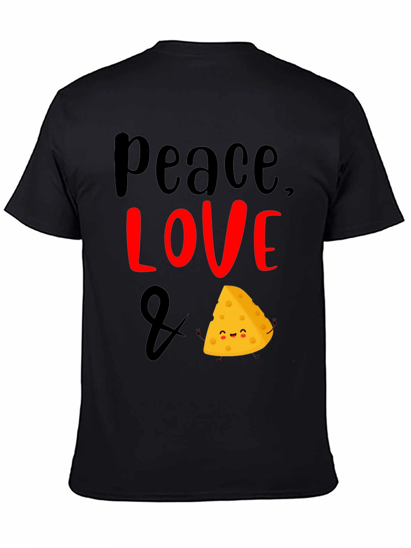 Black Peace Love & Cheese Funny Graphic T-Shirt view 4