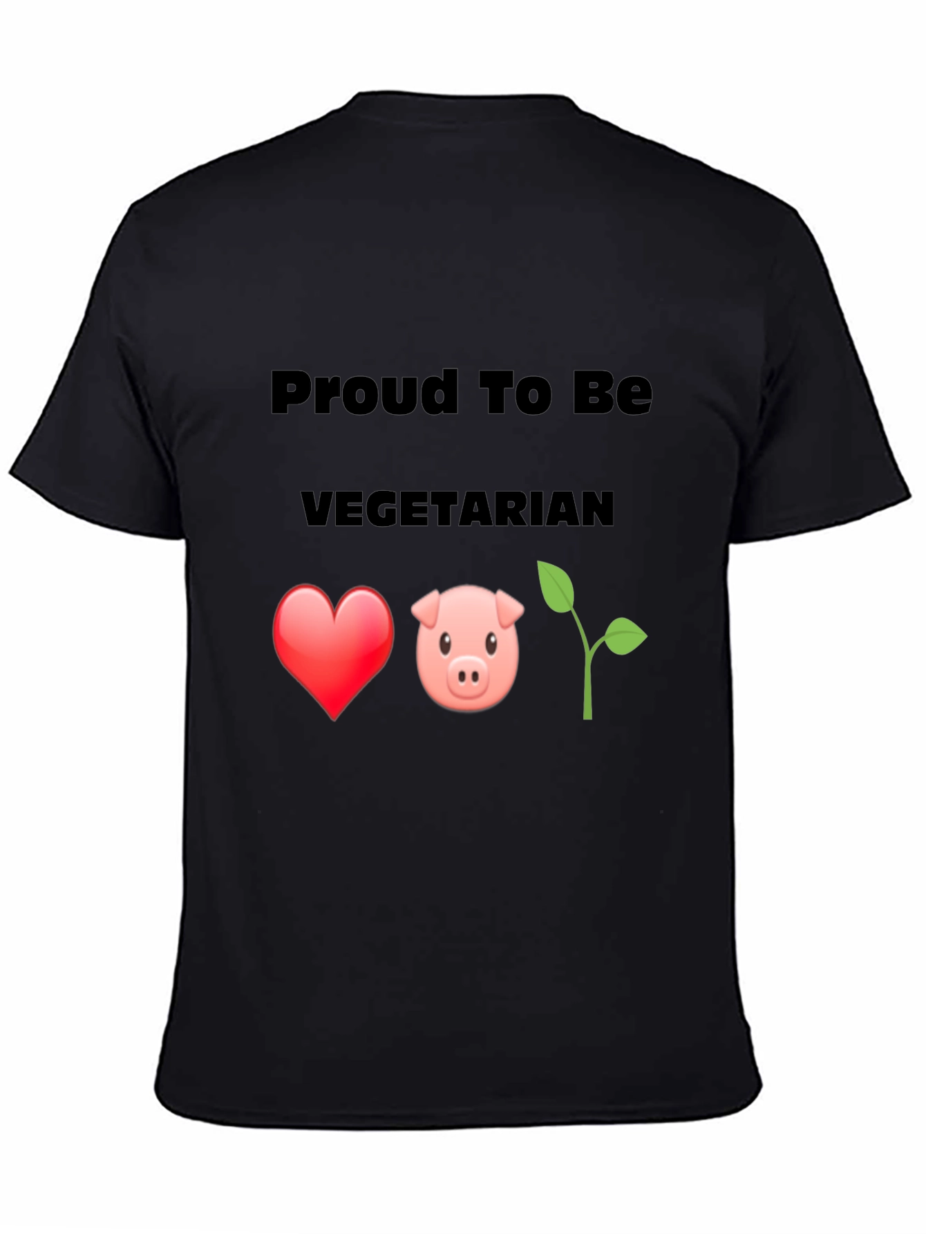 Black Proud Vegetarian Graphic Tee - Heart Pig Plant Design view 4