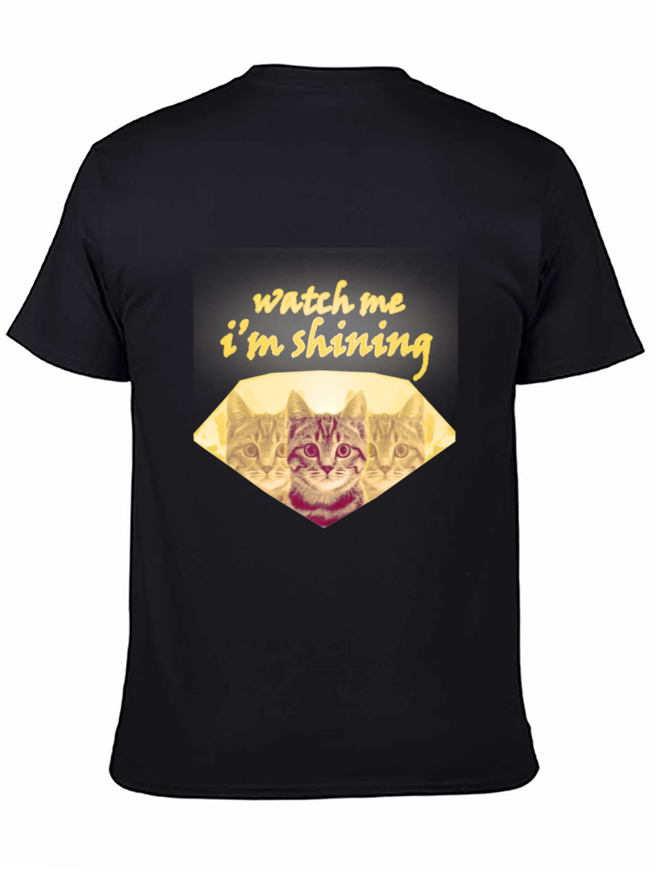 Black Watch Me I'm Shining Cat T-Shirt - Unisex Black Tee view 4