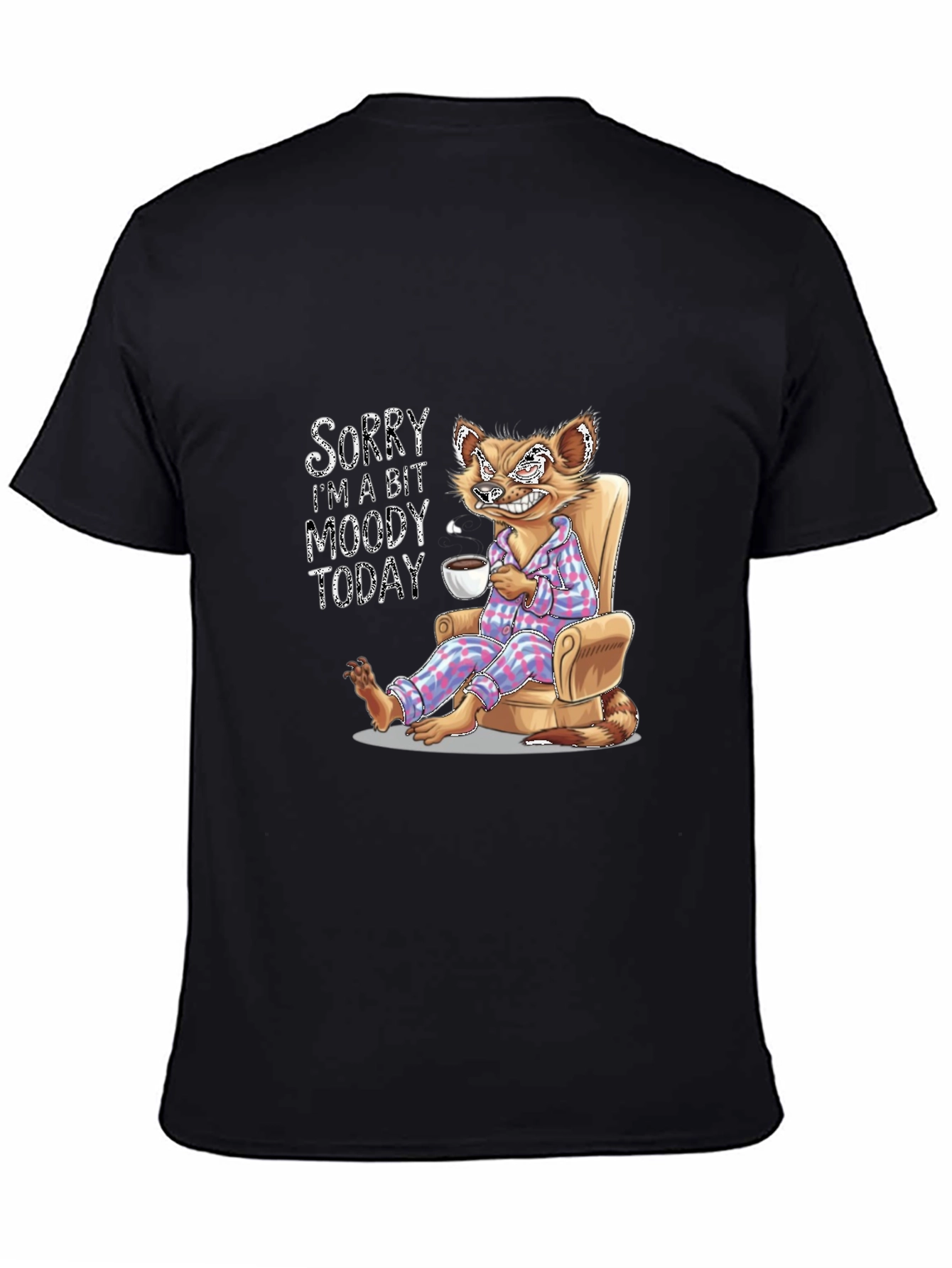 Black Moody Cartoon Fox T-Shirt view 4