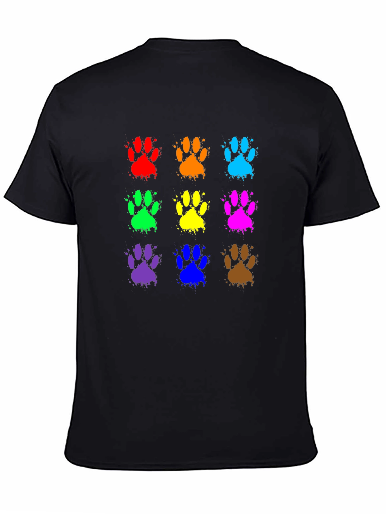 Black Colorful Paw Print T-Shirt - Fun Animal Lover Tee view 4