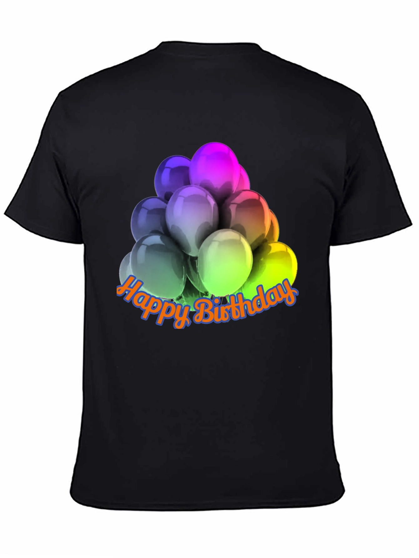 Black Happy Birthday Balloons Graphic T-Shirt view 4