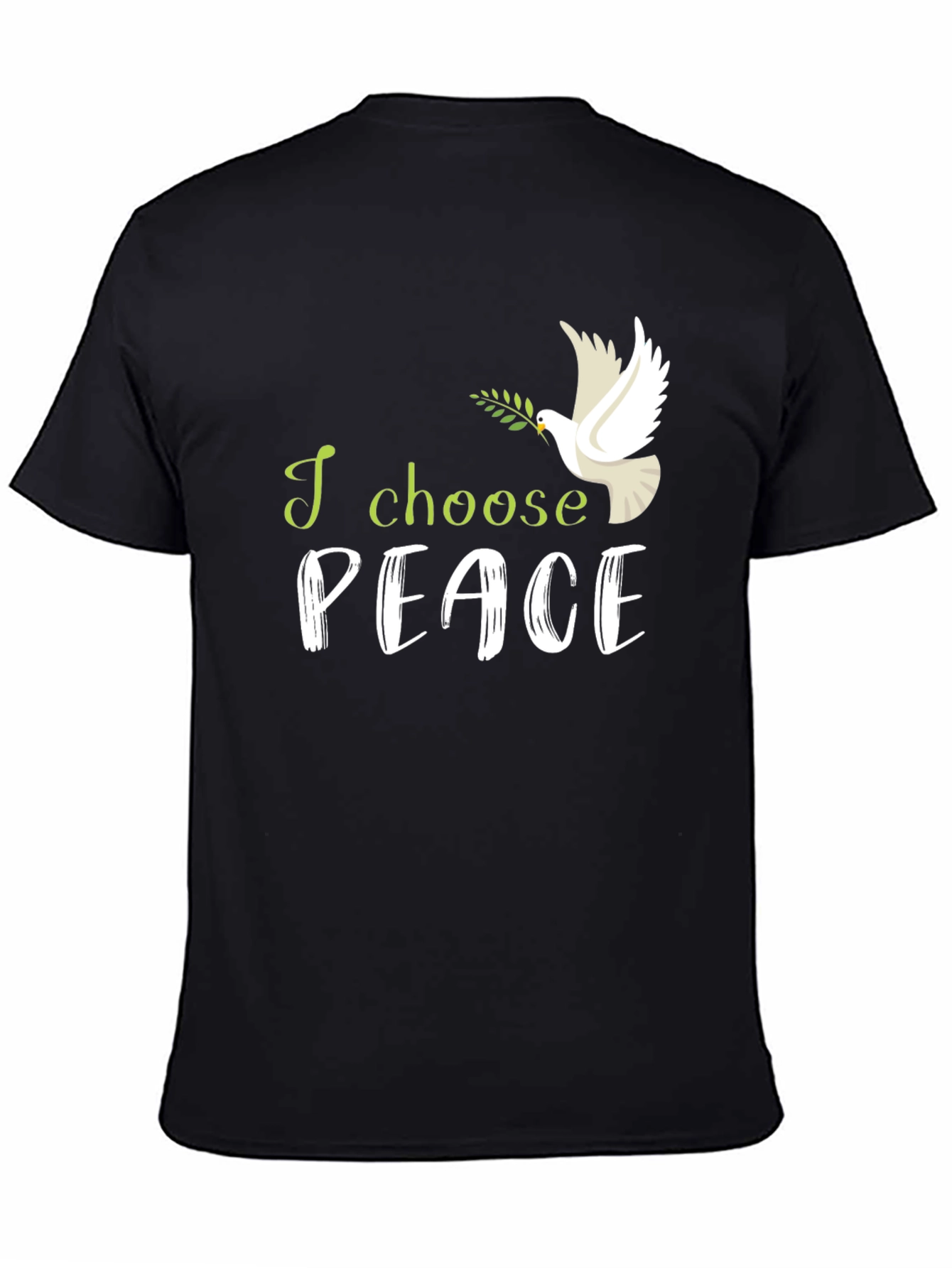 Black I Choose Peace T-Shirt: Dove with Olive Branch view 4
