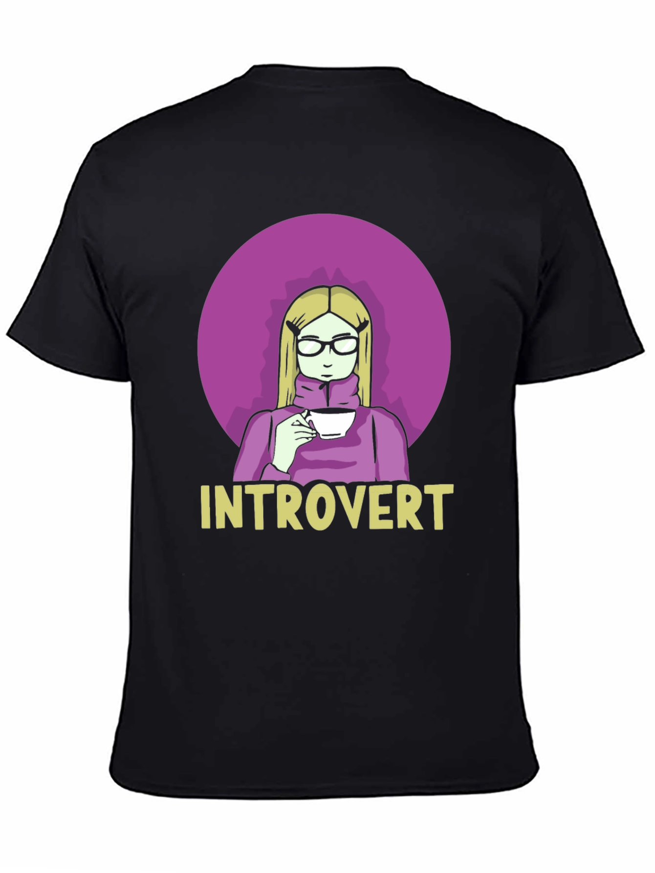Black Introvert Tee: Cozy Cartoon Graphic T-Shirt view 4