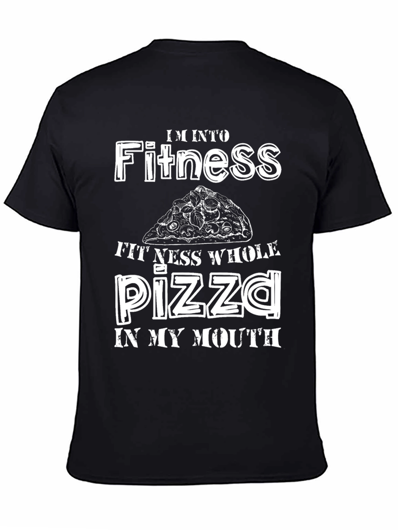Black Fitness Whole Pizza Funny T-Shirt view 4