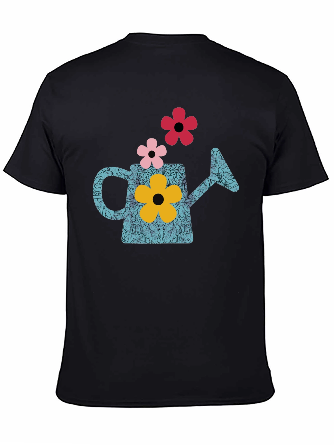 Black Watering Can Flower Graphic T-Shirt - Black view 4
