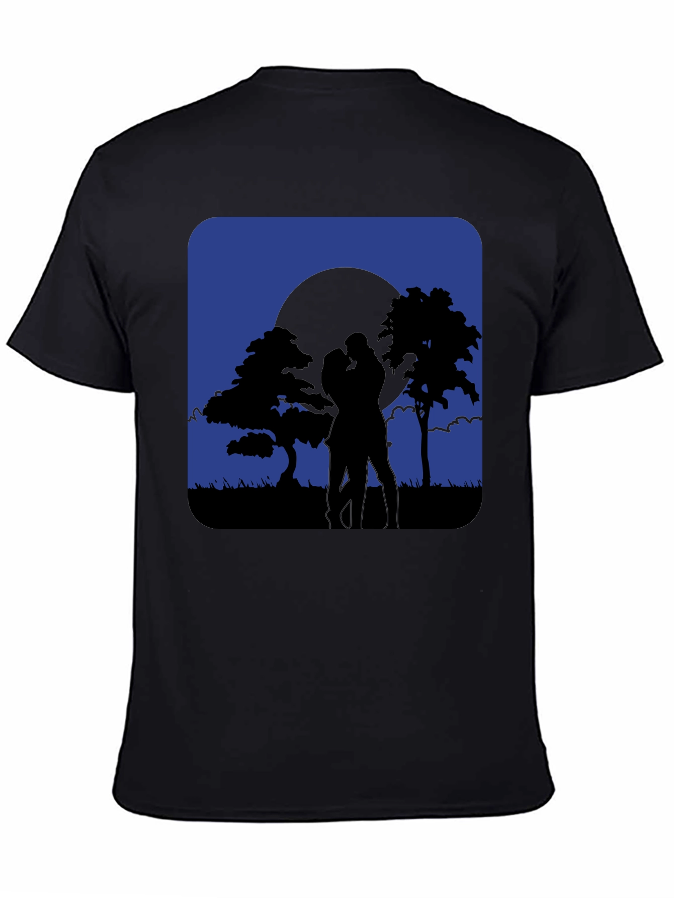 Black Romantic Moonlight Kiss Silhouette T-Shirt view 4