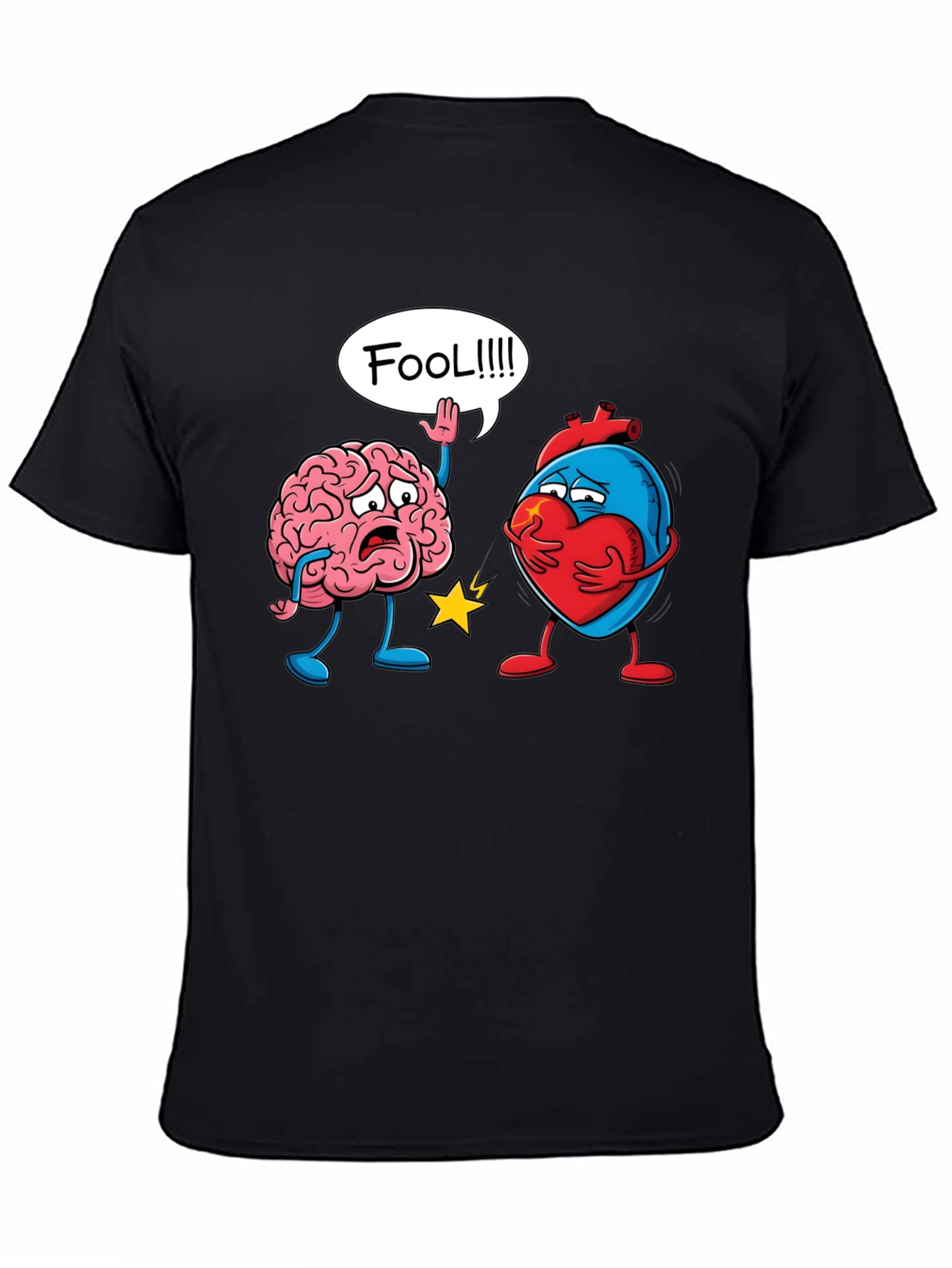 Black Brain vs Heart T-Shirt: Fool Funny Tee view 4