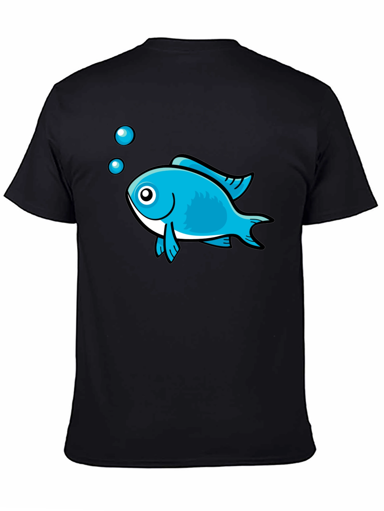 Black Blue Fish Graphic Black T-Shirt - Casual Style view 4