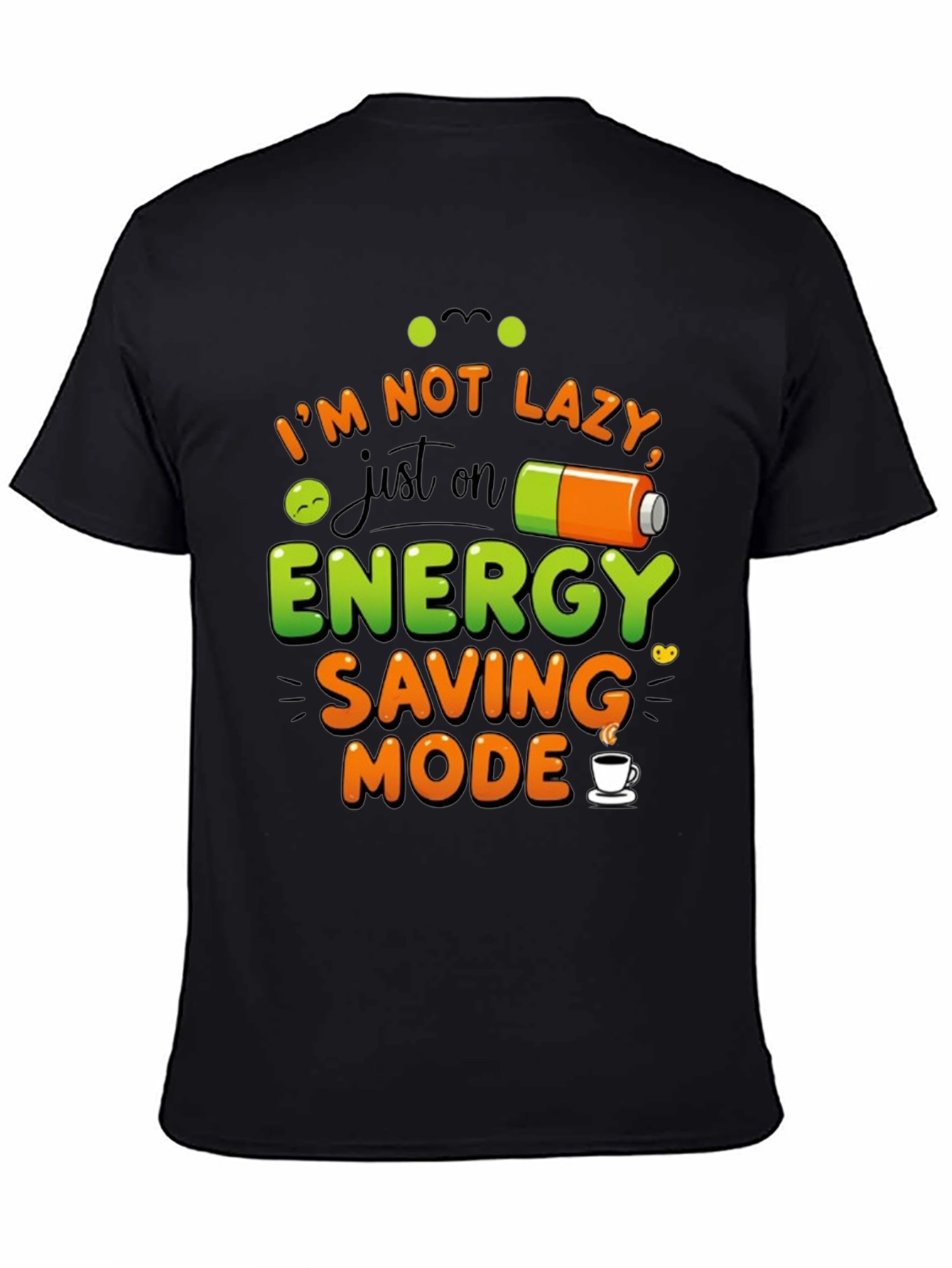 Black Energy Saving Mode Black Graphic T-Shirt view 4