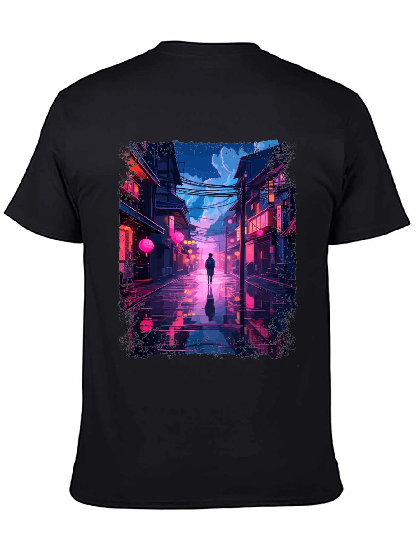 Black Neon Cityscape T-Shirt - Stylish Streetwear view 4