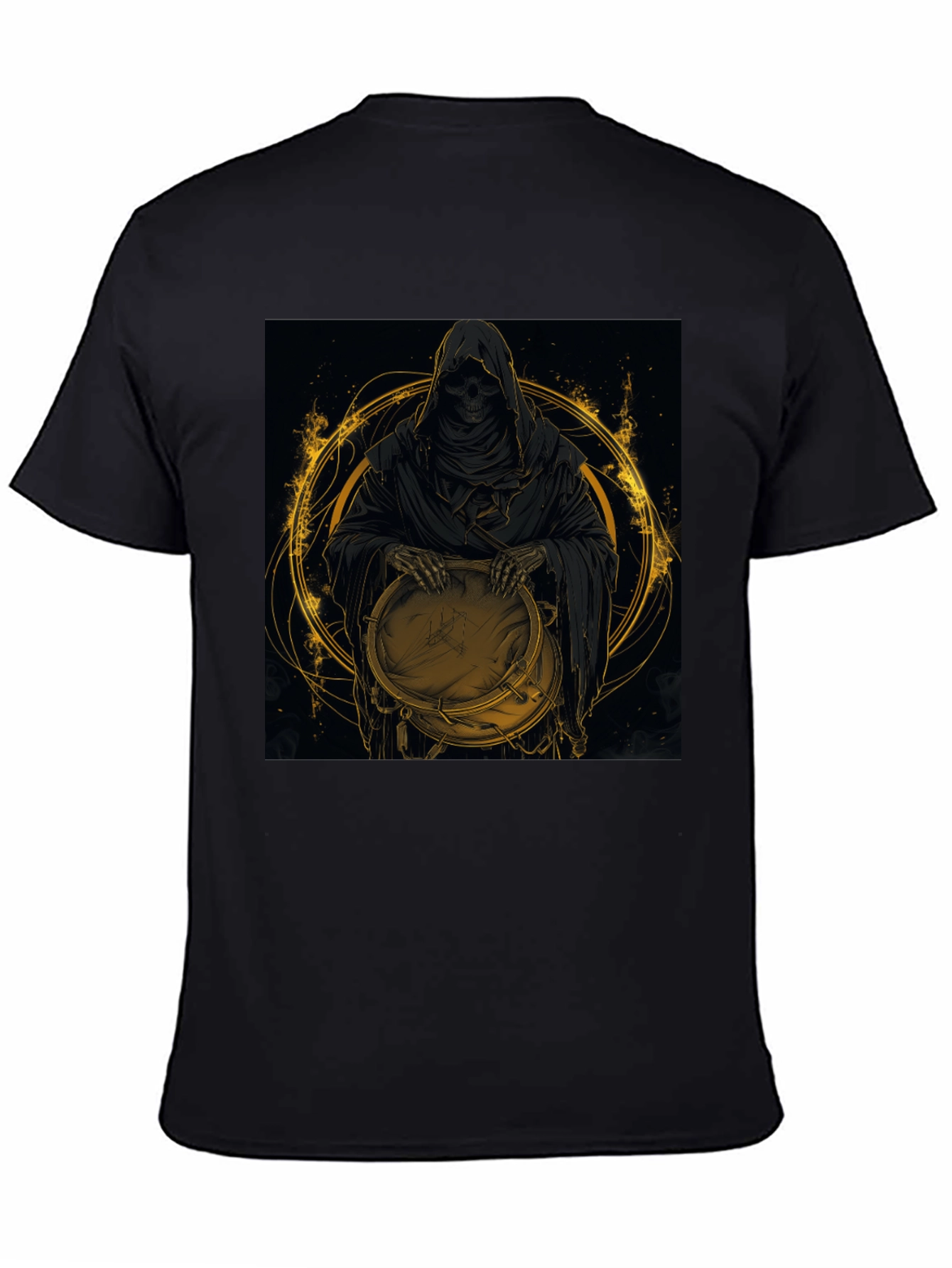Black Grim Reaper Drummer Graphic Black T-Shirt view 4