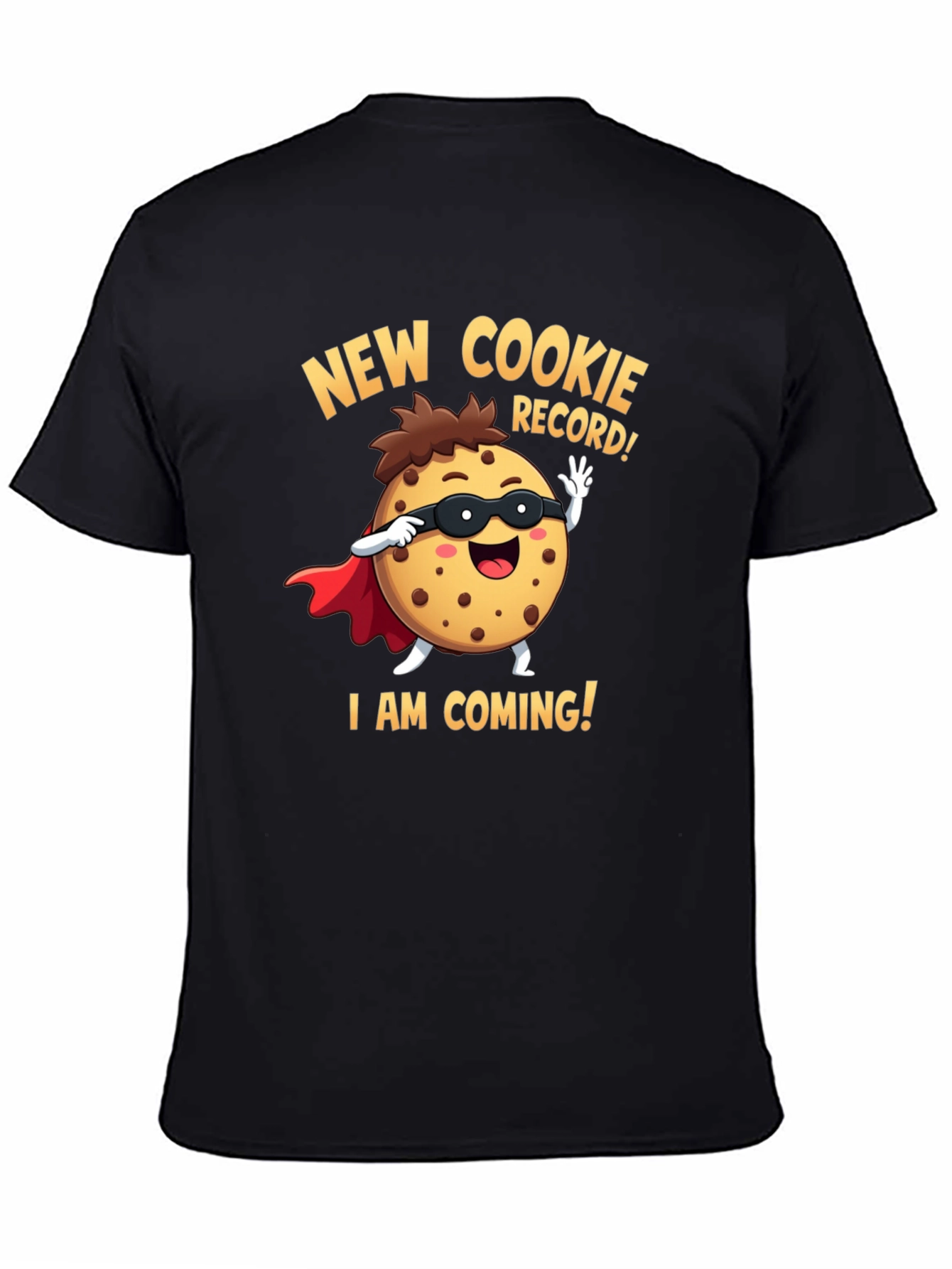 Black New Cookie Record Funny Cartoon Graphic T-Shirt view 4