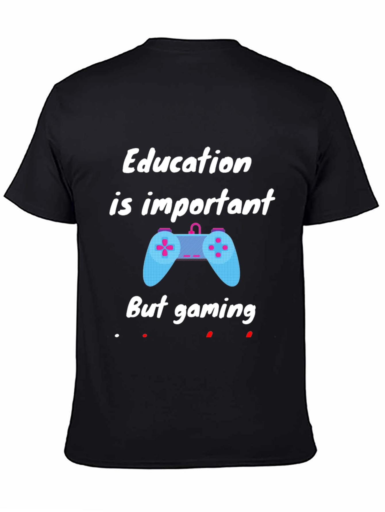 Black Education Important But Gaming T-Shirt - Black view 4