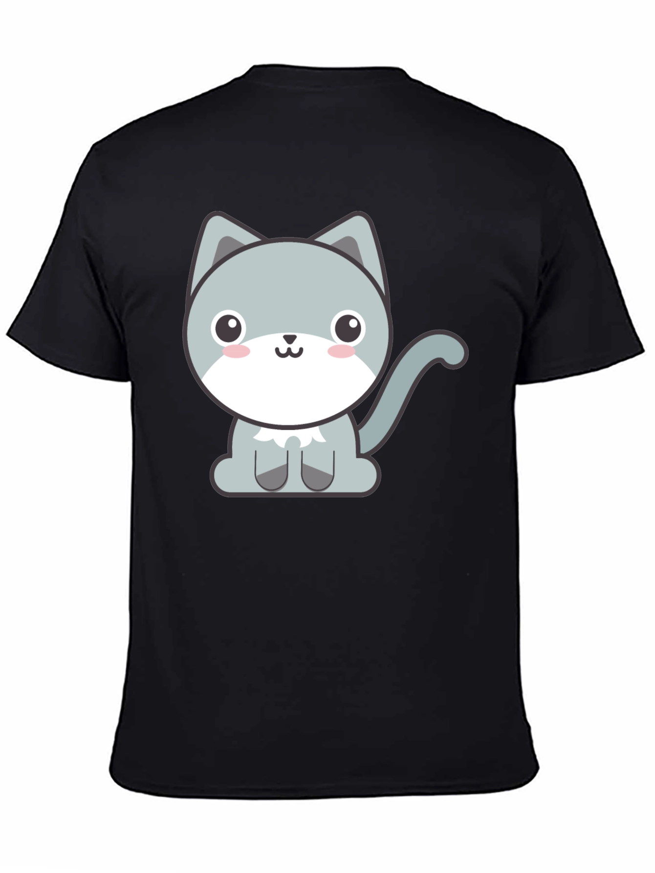 Black Cute Cartoon Cat Graphic Tee - Black T-Shirt view 4
