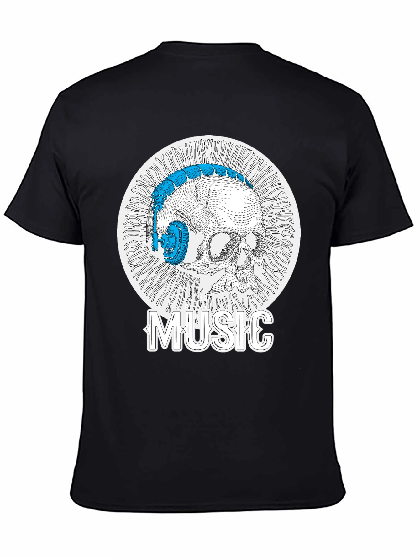 Black Skull Music Headphones T-Shirt - Cool Graphic Tee view 4