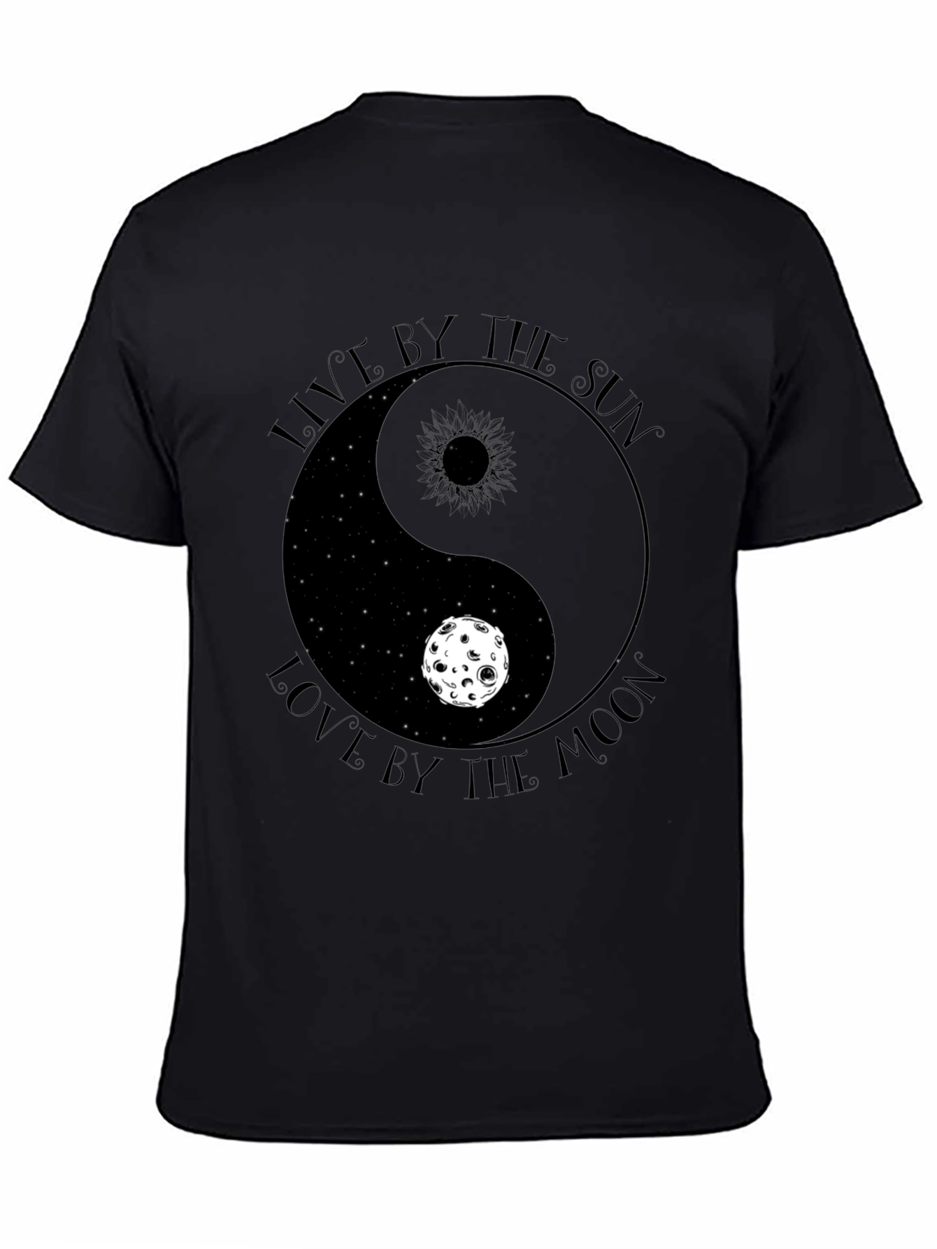 Black Yin Yang Sun & Moon Graphic Tee - Live & Love by the Stars view 4