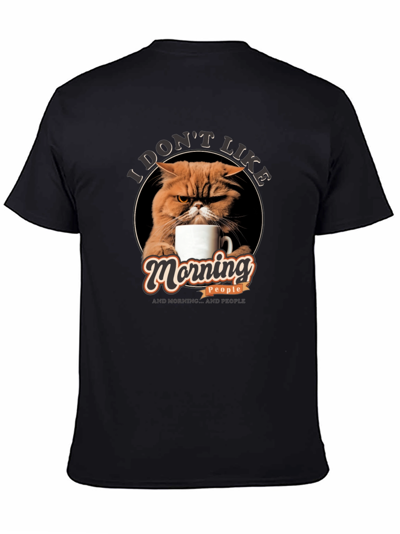 Black I Don't Like Morning People Cat T-Shirt view 4