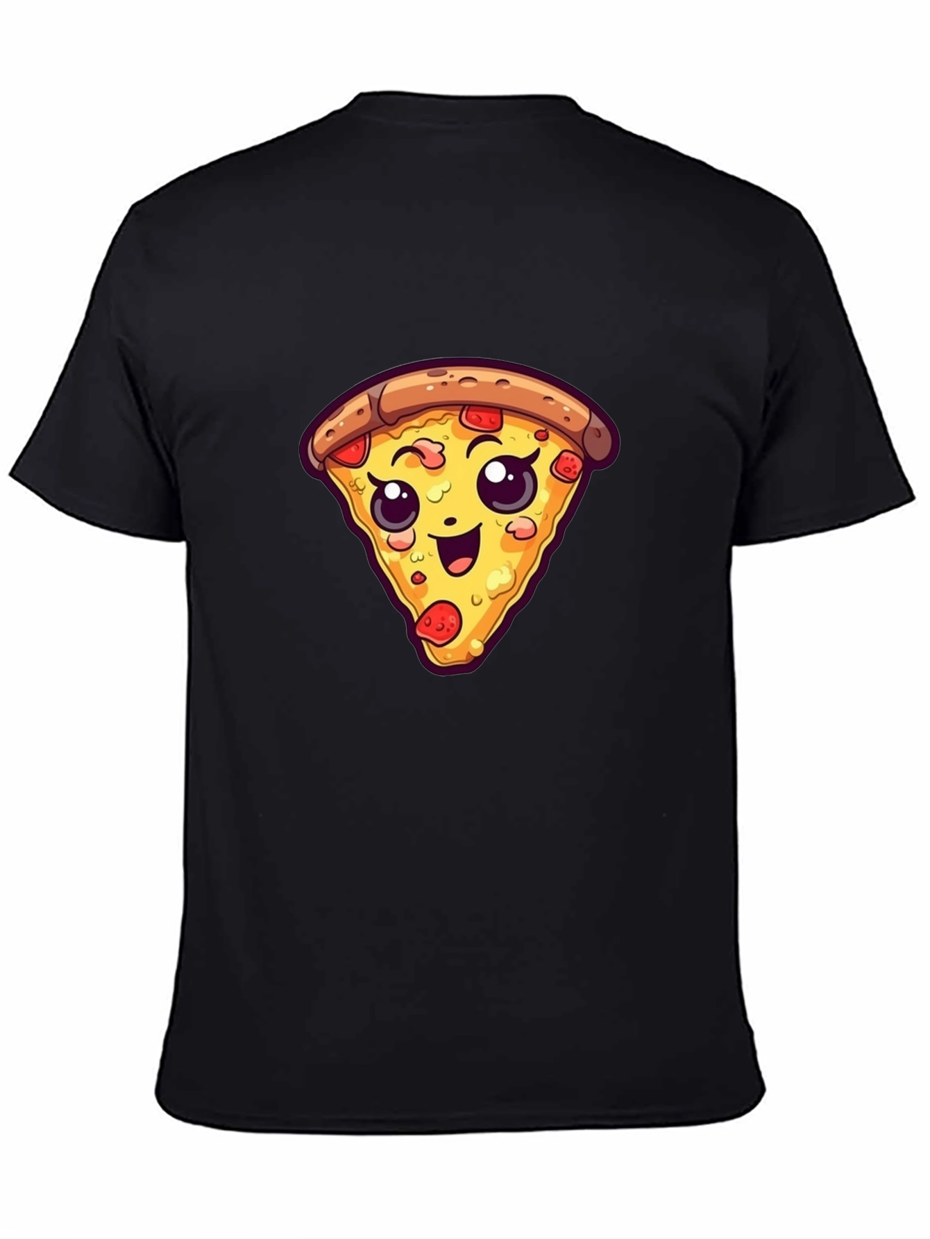 Black Cute Pizza Slice Graphic Tee - Black Unisex T-Shirt view 4