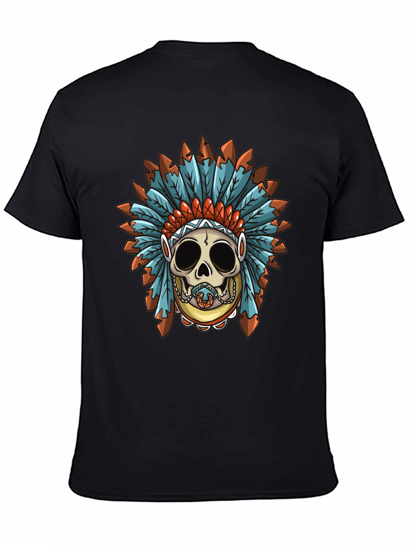 Black Skull Indian Headdress Graphic T-Shirt view 4