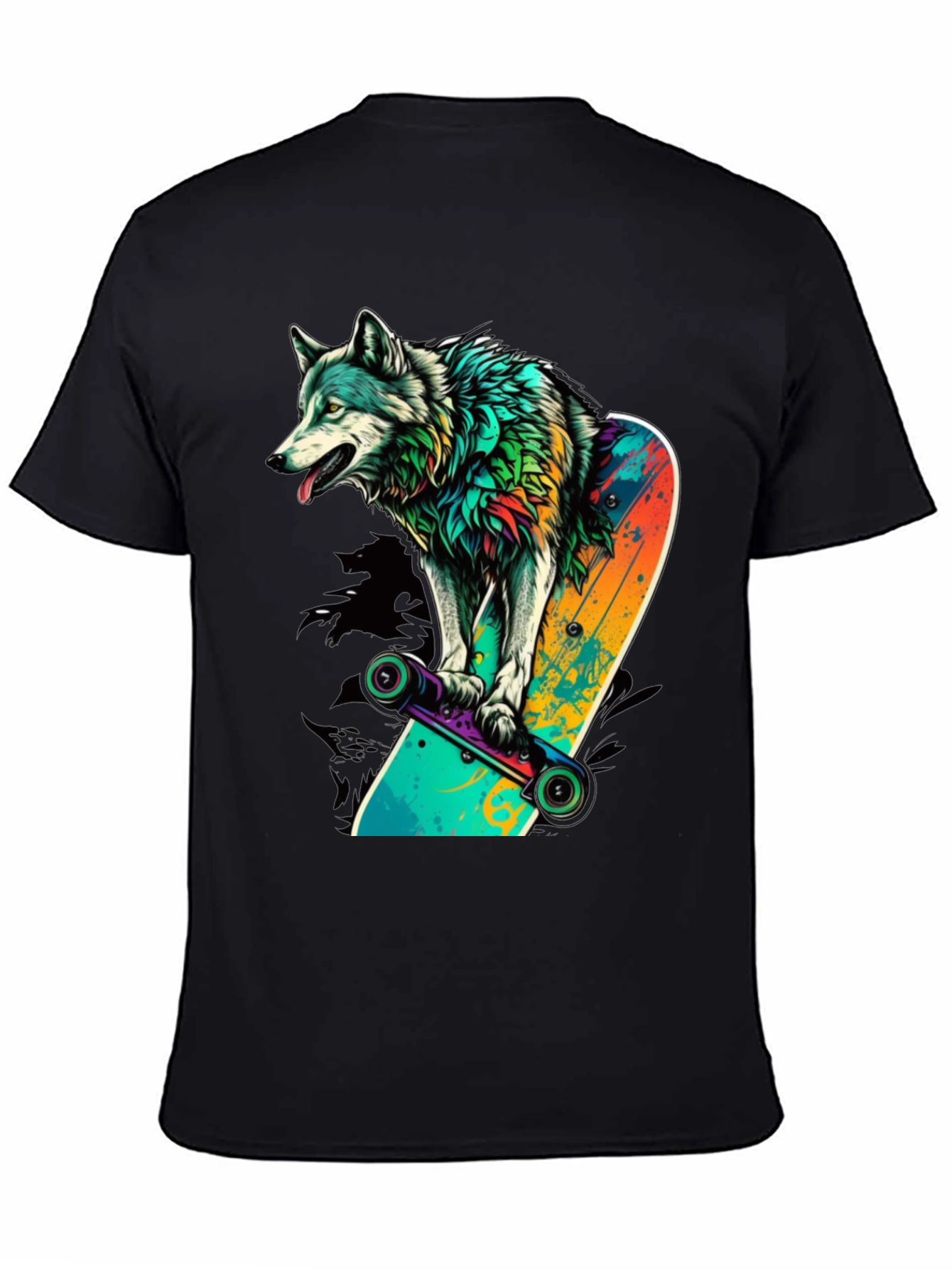 Black Wolf Skateboard Graphic Tee view 4