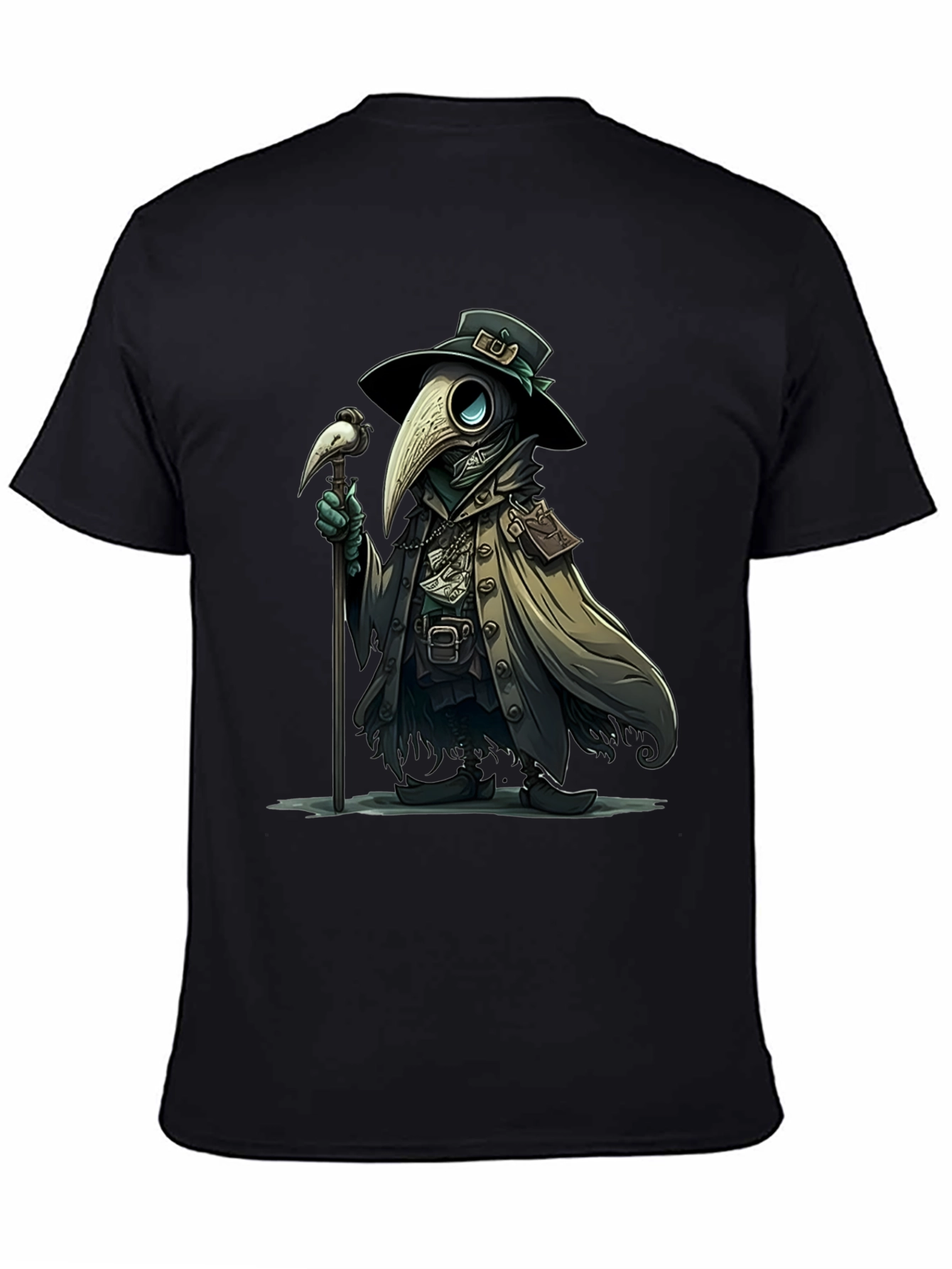 Black Plague Doctor Cartoon Graphic T-Shirt view 4