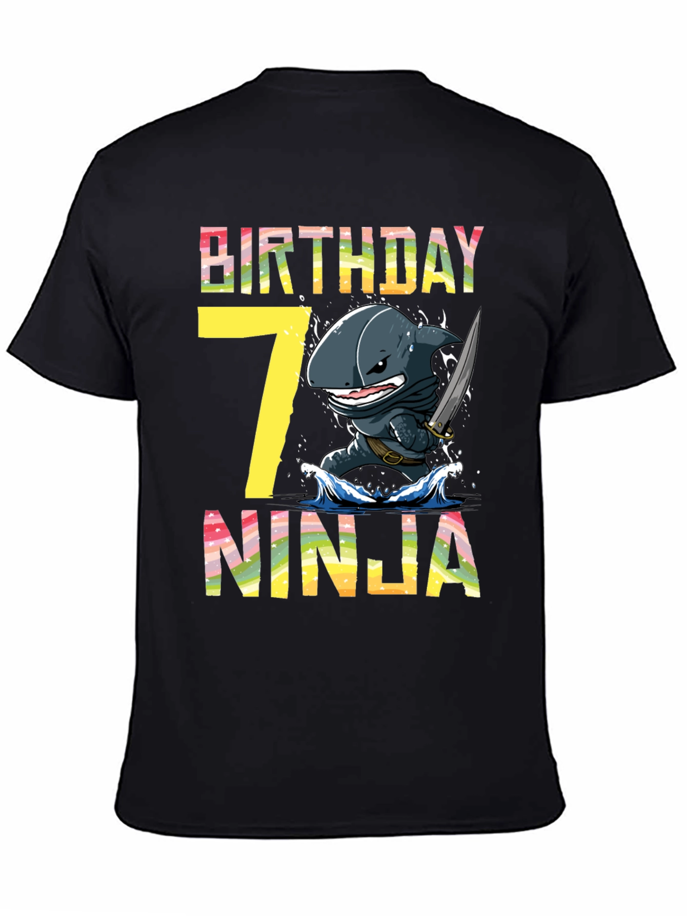 Black Birthday Ninja Shark T-Shirt view 4