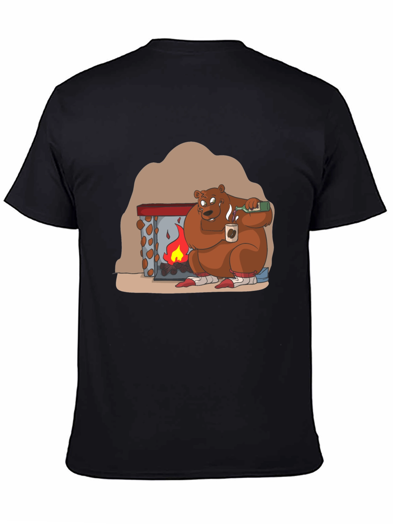 Black Cozy Bear by Fire T-Shirt view 4