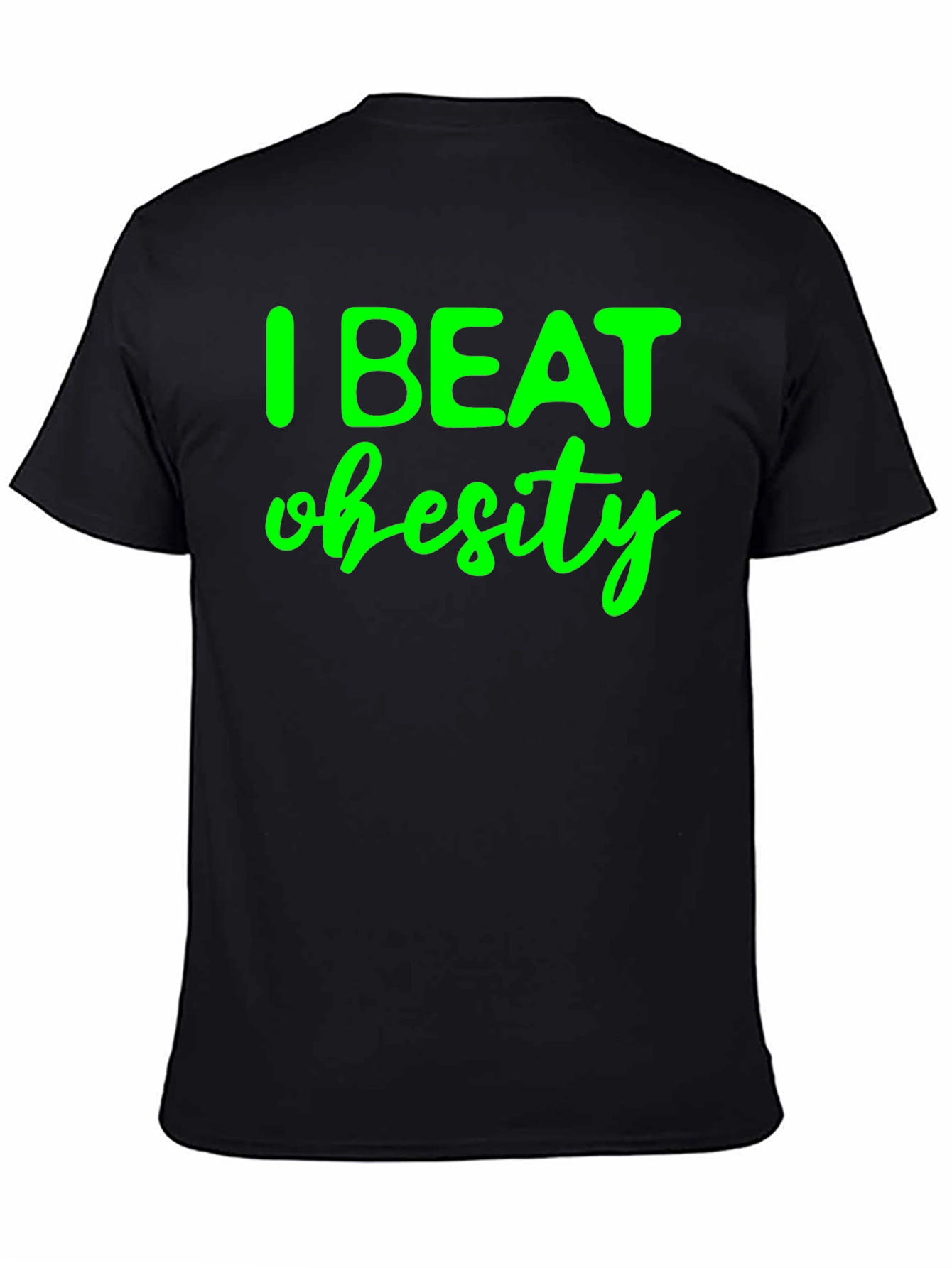 Black I Beat Obesity Black T-Shirt view 4
