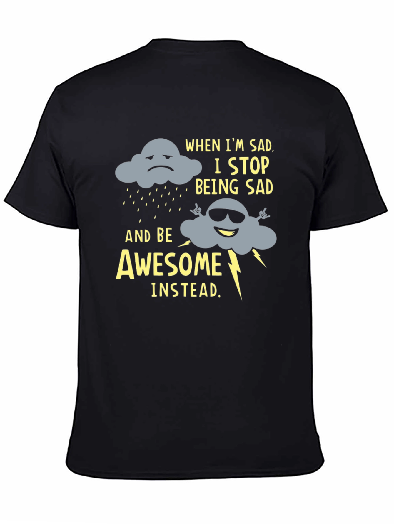 Black Funny Graphic Tee: Sad Cloud to Awesome Cloud view 4