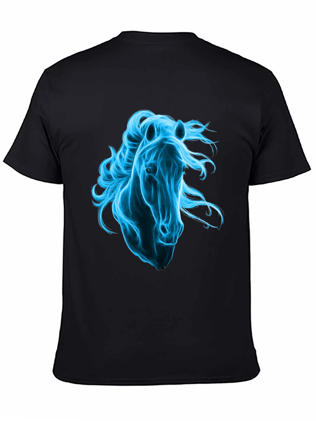 Black Men's Black T-Shirt with Blue Horse Graphic view 4