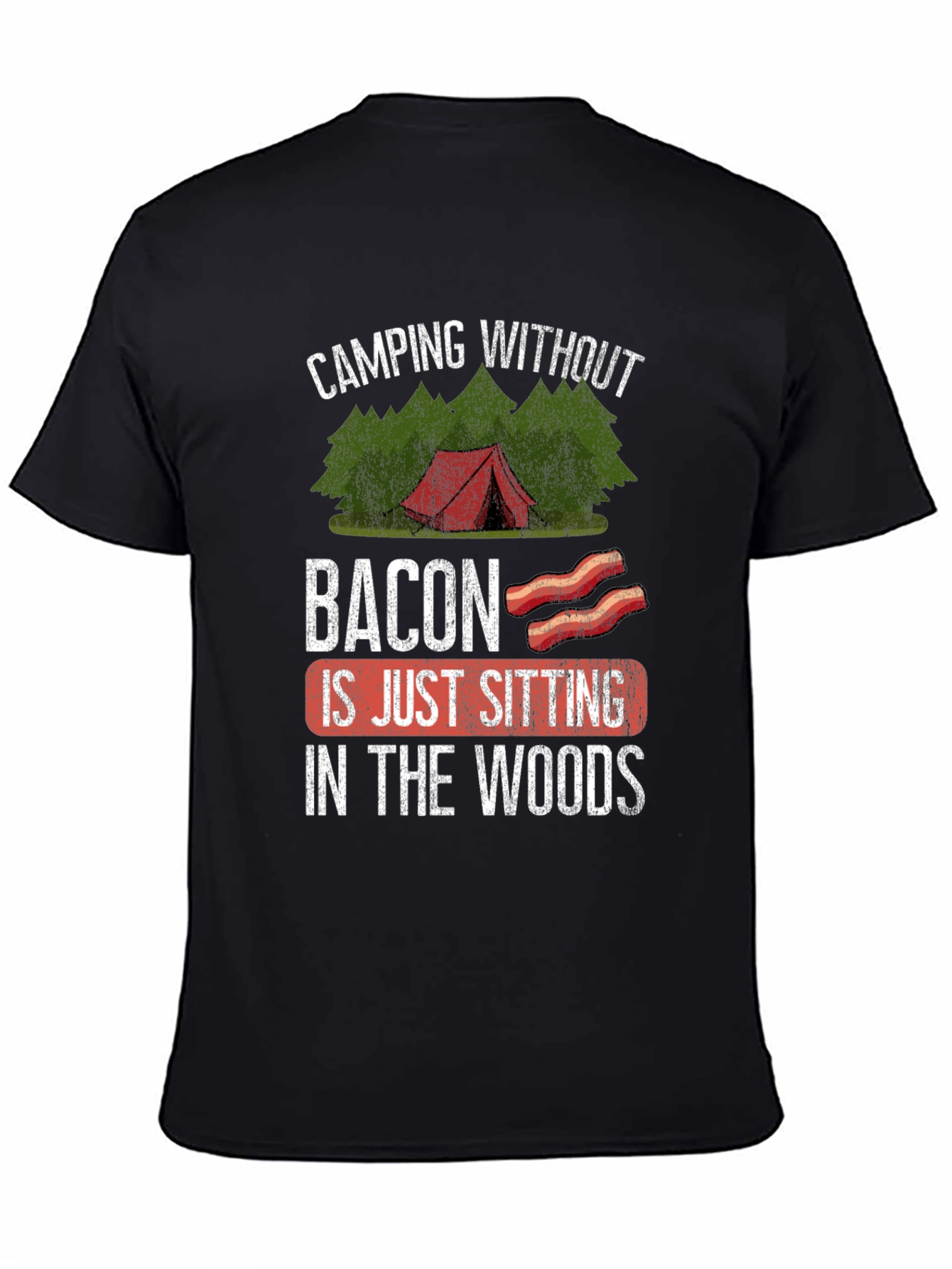 Black Camping Without Bacon Graphic T-Shirt view 4