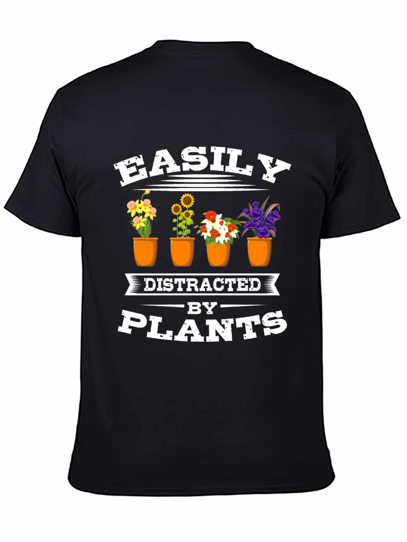 Black Easily Distracted by Plants Black T-Shirt view 4