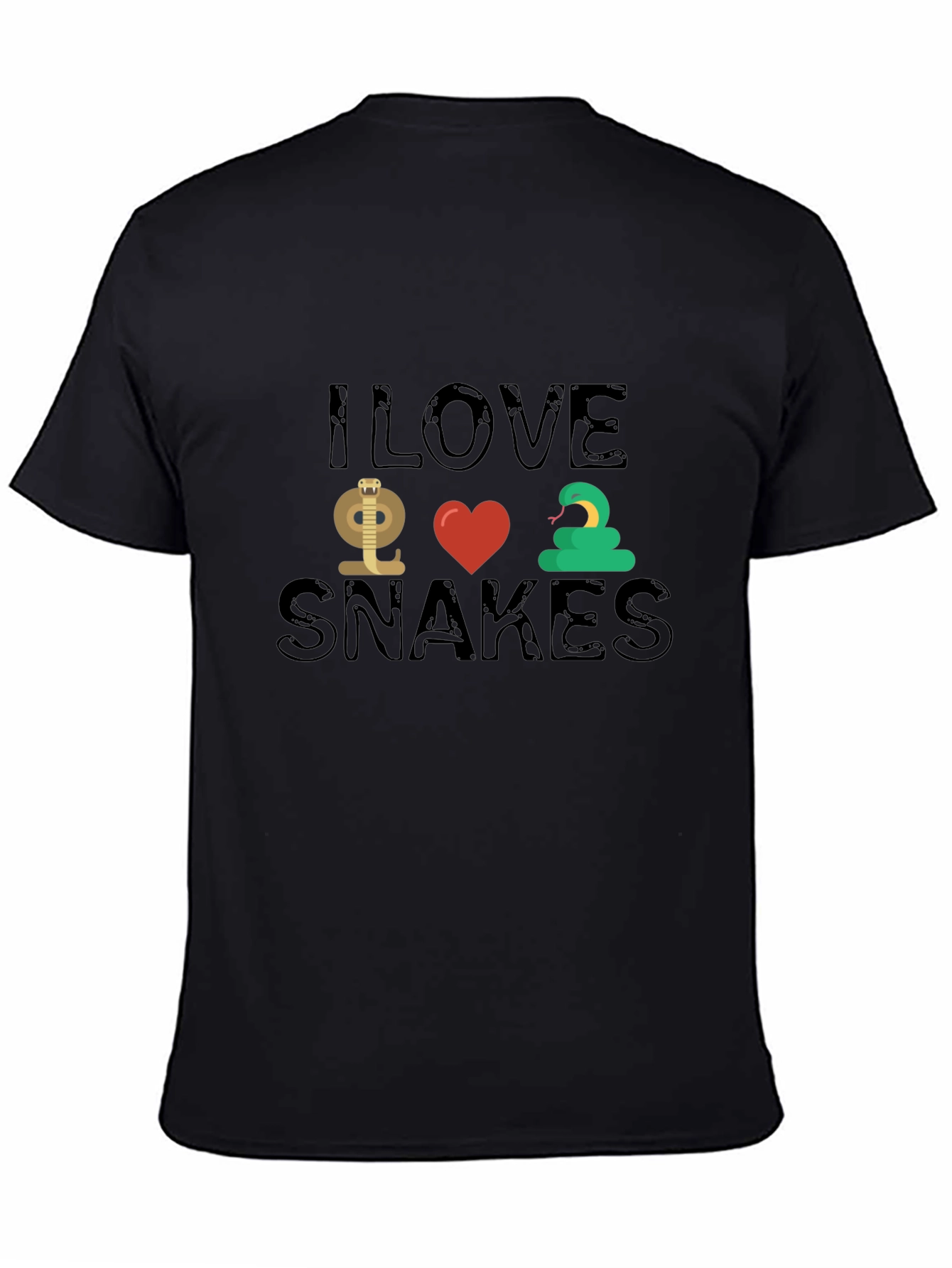Black I Love Snakes T-Shirt - Novelty Snake Lover Tee view 4