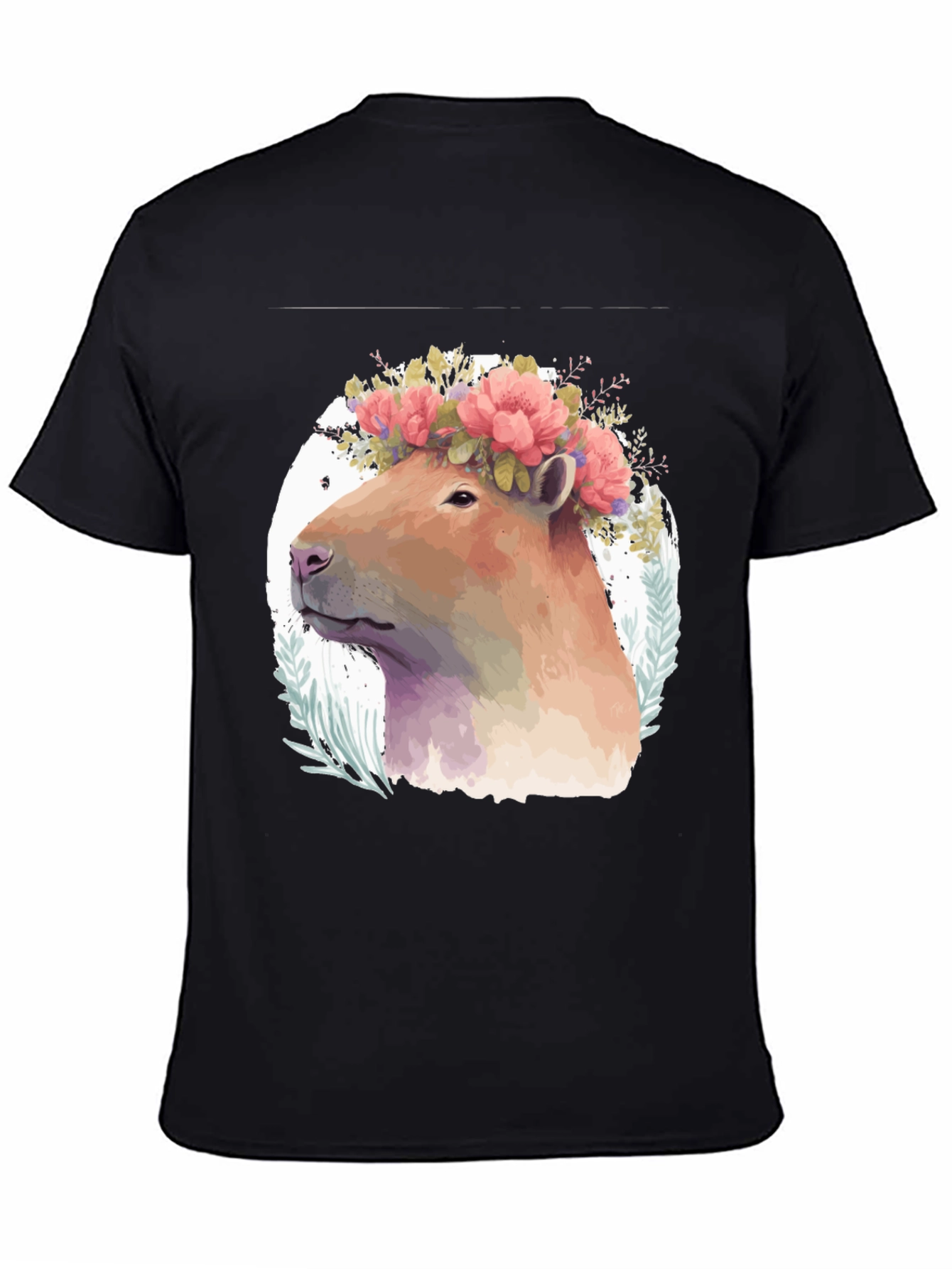 Black Capybara Floral Crown T-Shirt - Unique Graphic Tee view 4