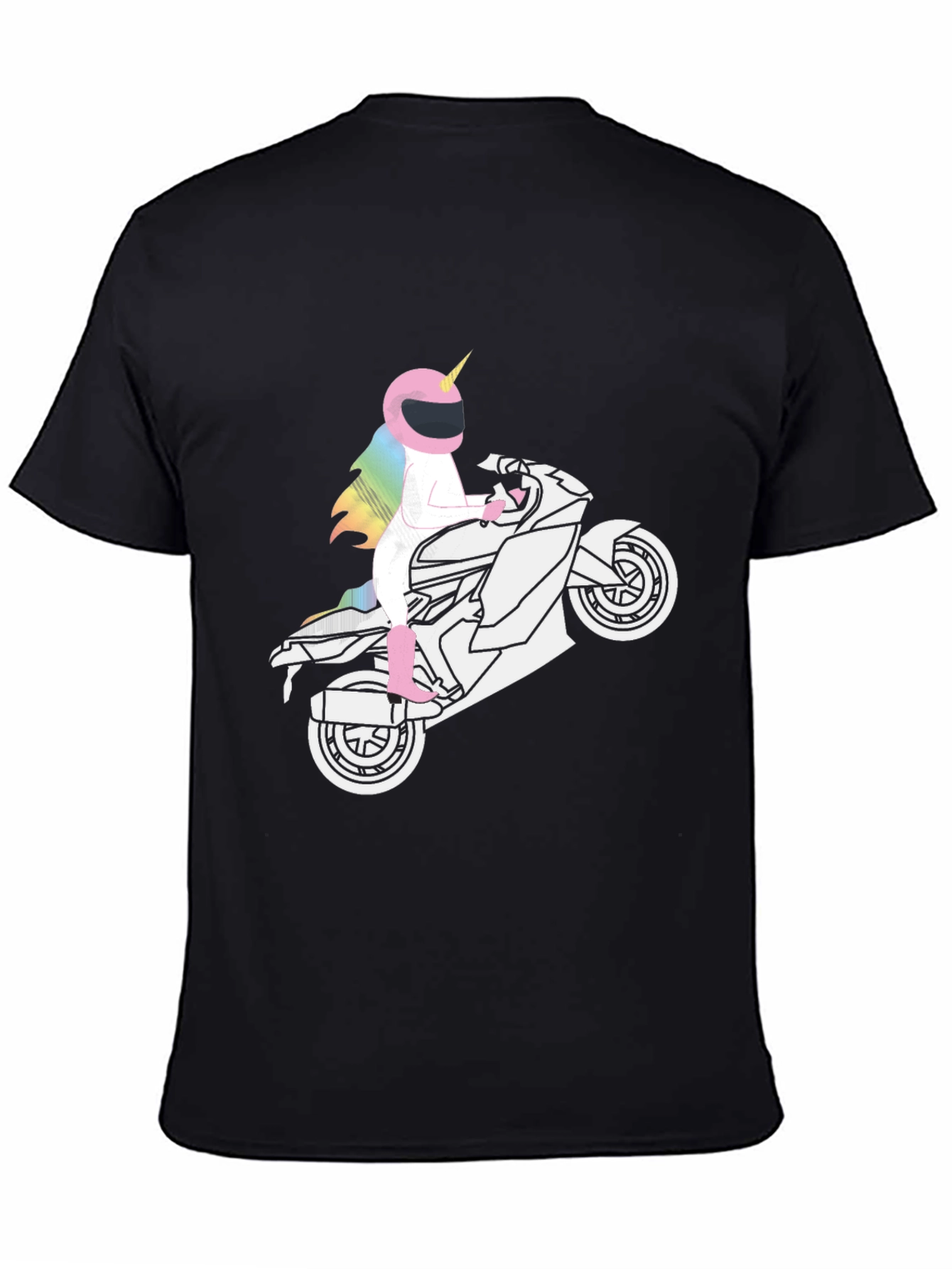 Black Unicorn Motorcycle Graphic Tee - Black Cotton view 4