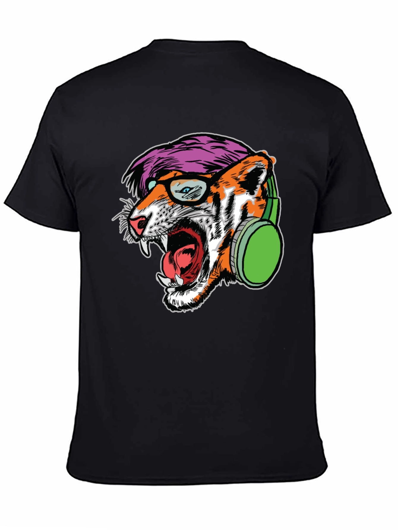 Black Cool Tiger Graphic Tee - Headphones & Glasses view 4