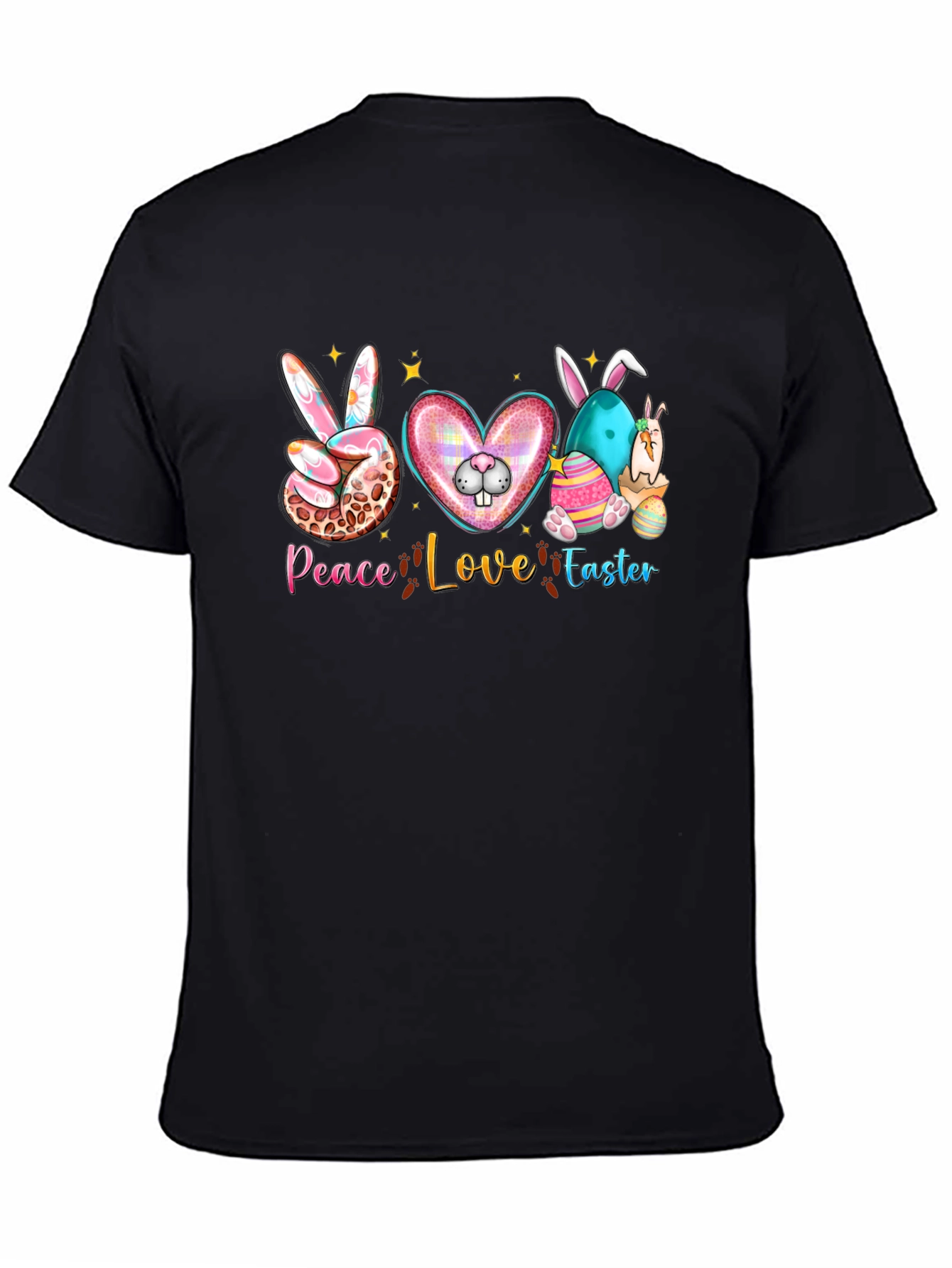 Camiseta Negra "Peace Love Easter" Diseño Festivo