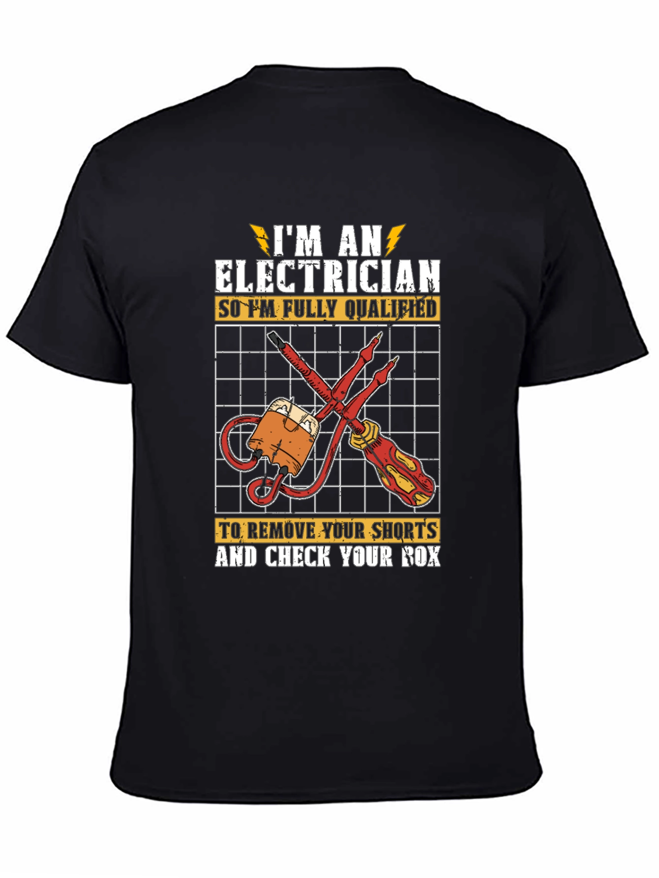 Black Electrician Humor Graphic T-Shirt - Qualified to Check Your Box view 4
