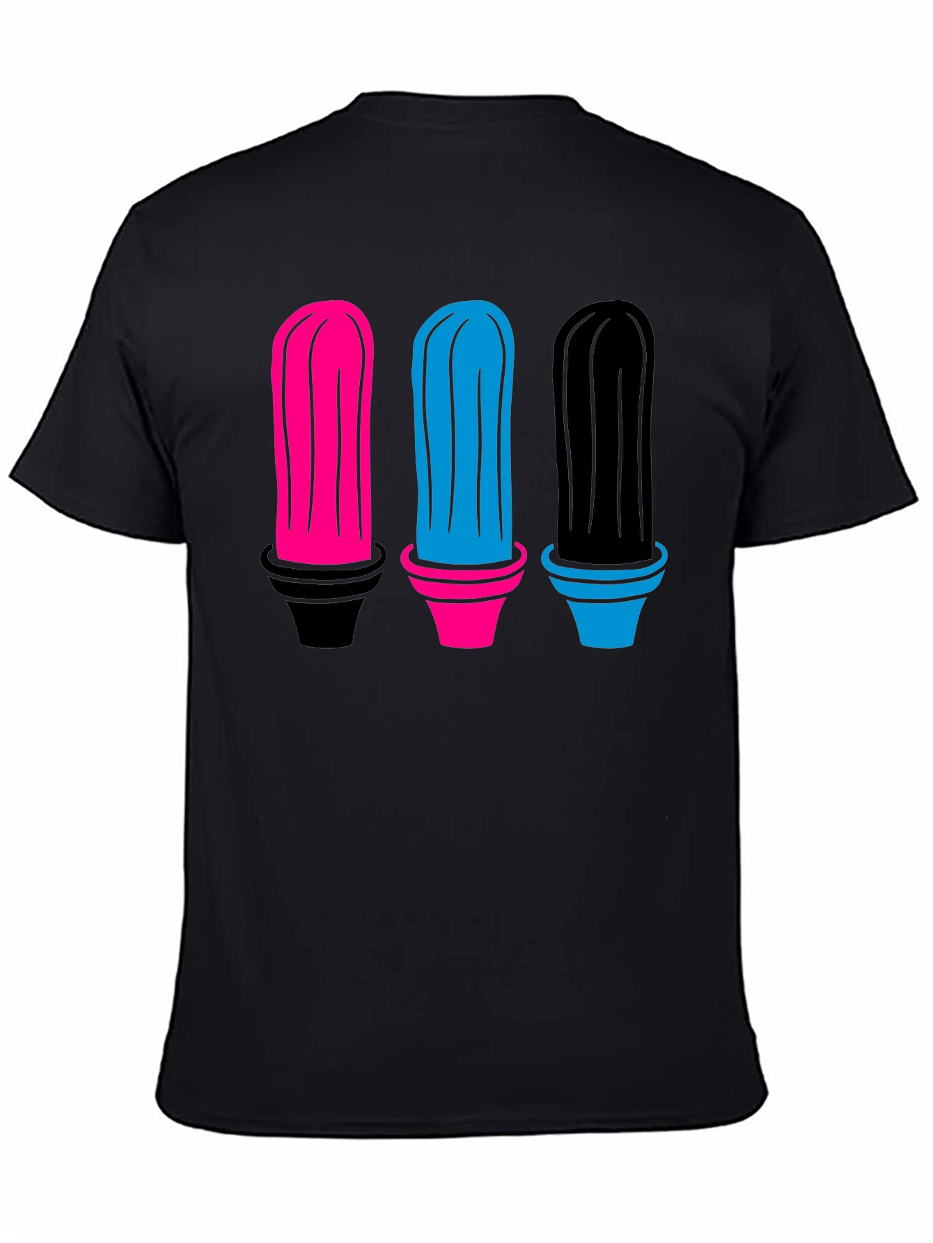 Colorful Cactus Graphic Tee - Black Cotton Shirt - 4