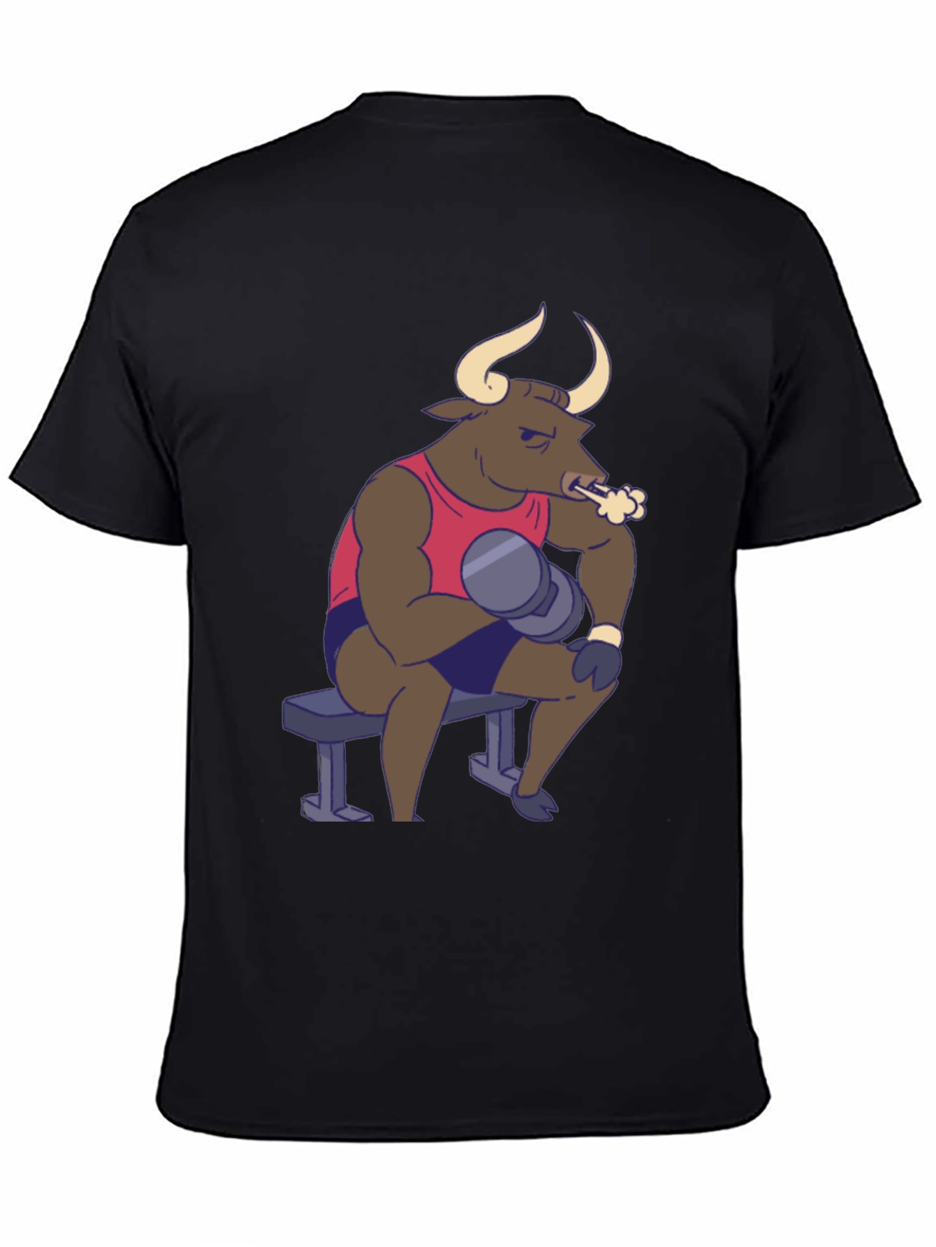 Black Funny Bull Lifting Weights T-Shirt view 4