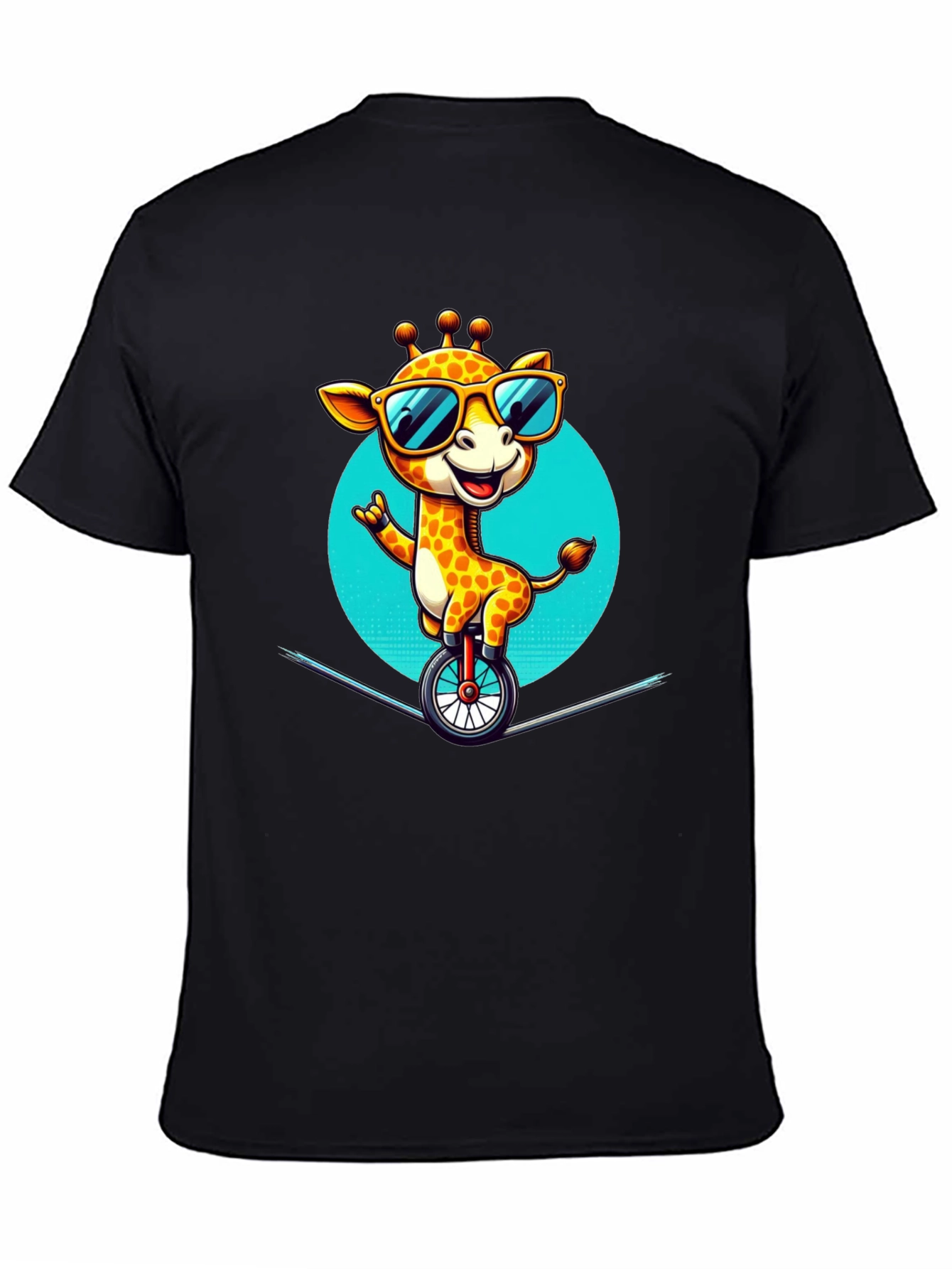 Black Cool Giraffe Unicycle T-Shirt view 4