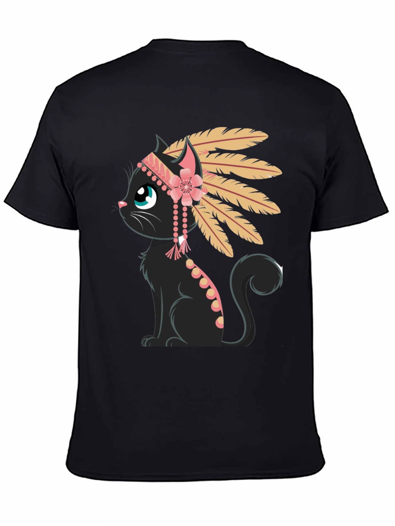 Black Indian Cat T-Shirt - Black Tee with Graphic view 4
