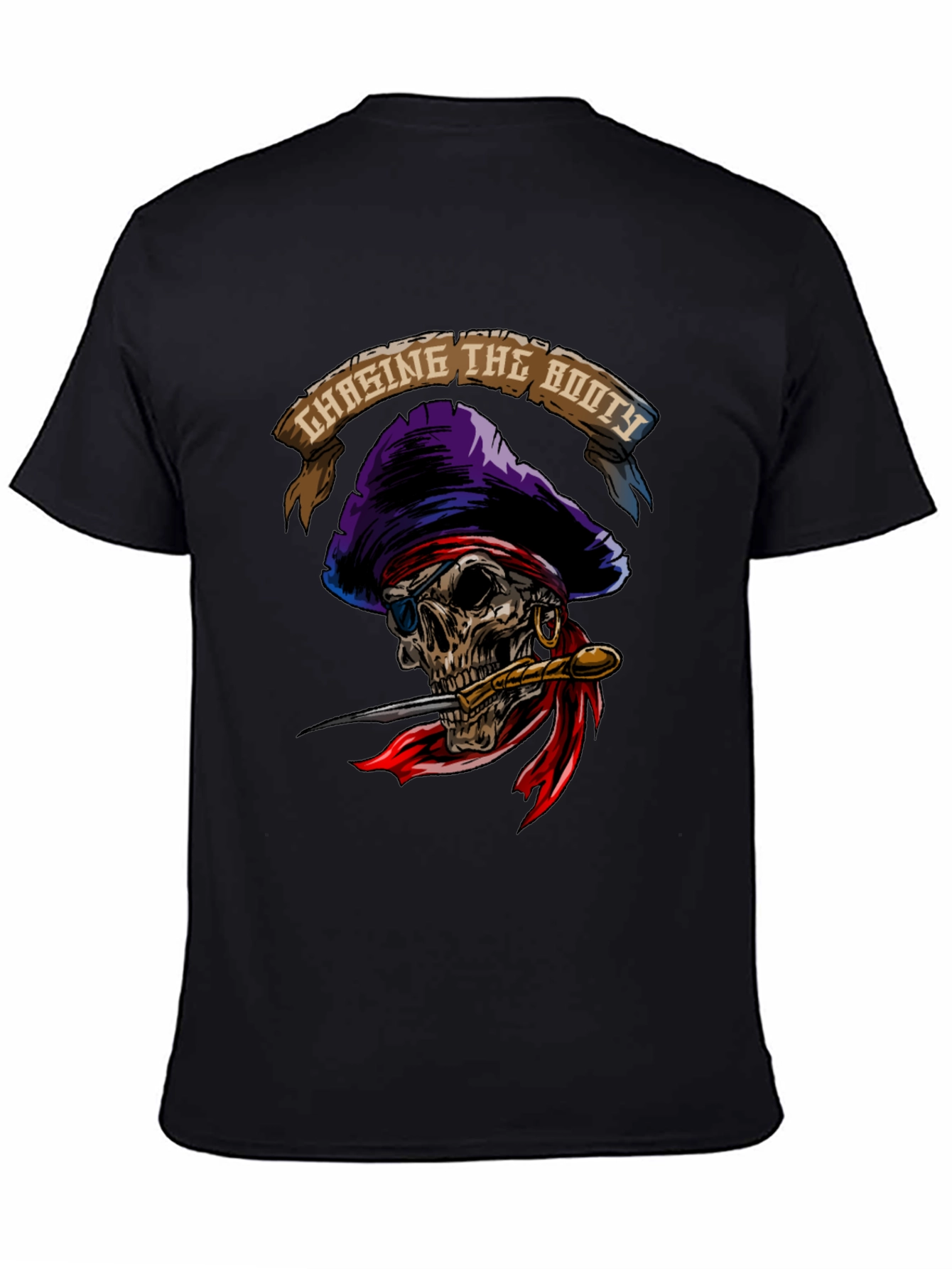 Black Chasing The Booty Pirate Skull Graphic T-Shirt view 4