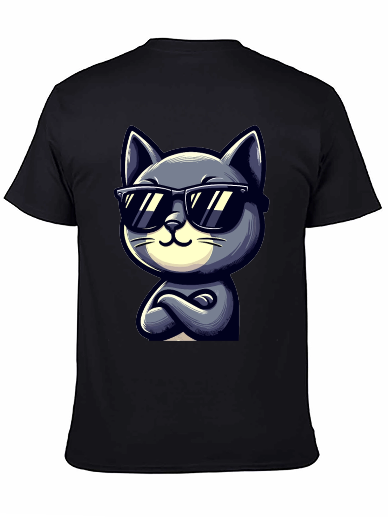 Black Cool Cat Cartoon Graphic T-Shirt view 4