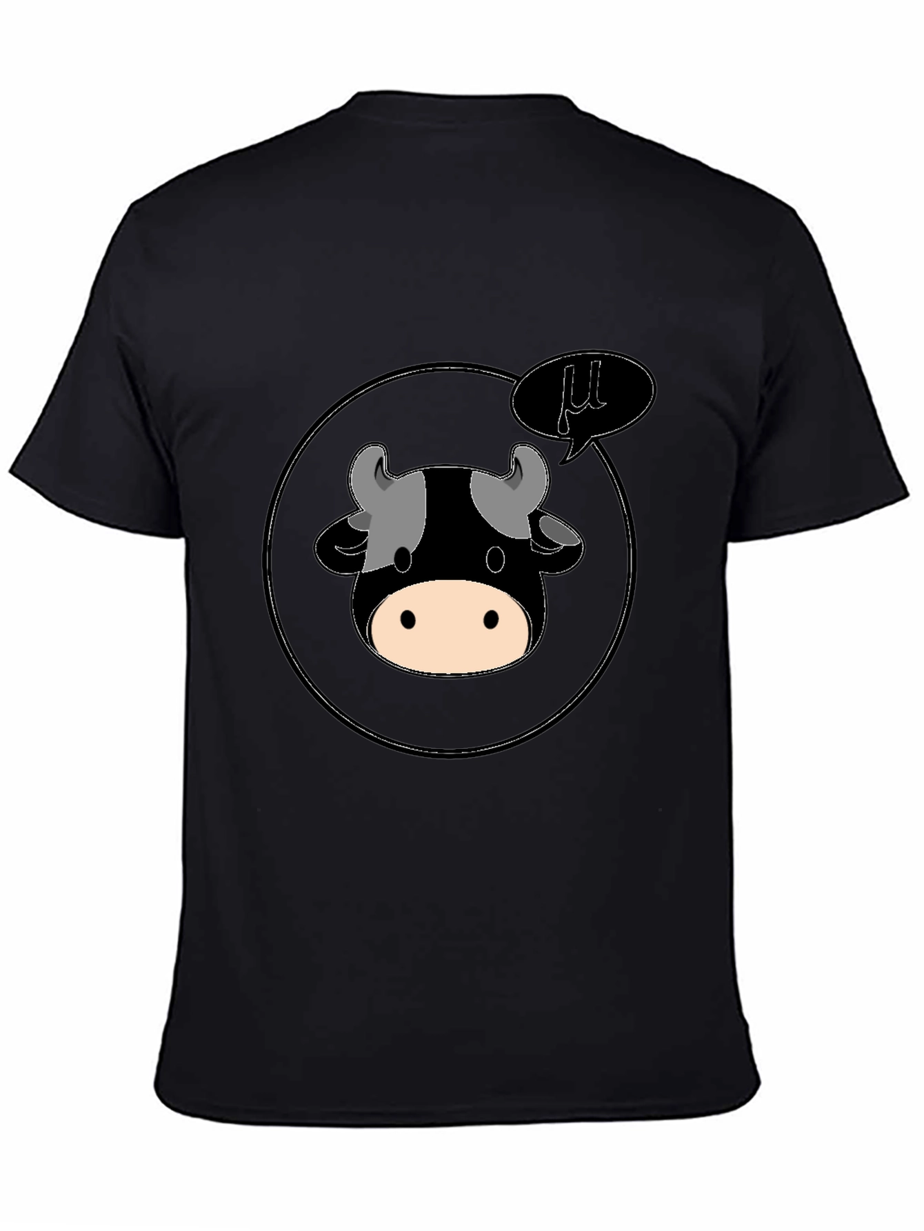 Black Funny "Moo" Cow Cartoon Black T-Shirt view 4