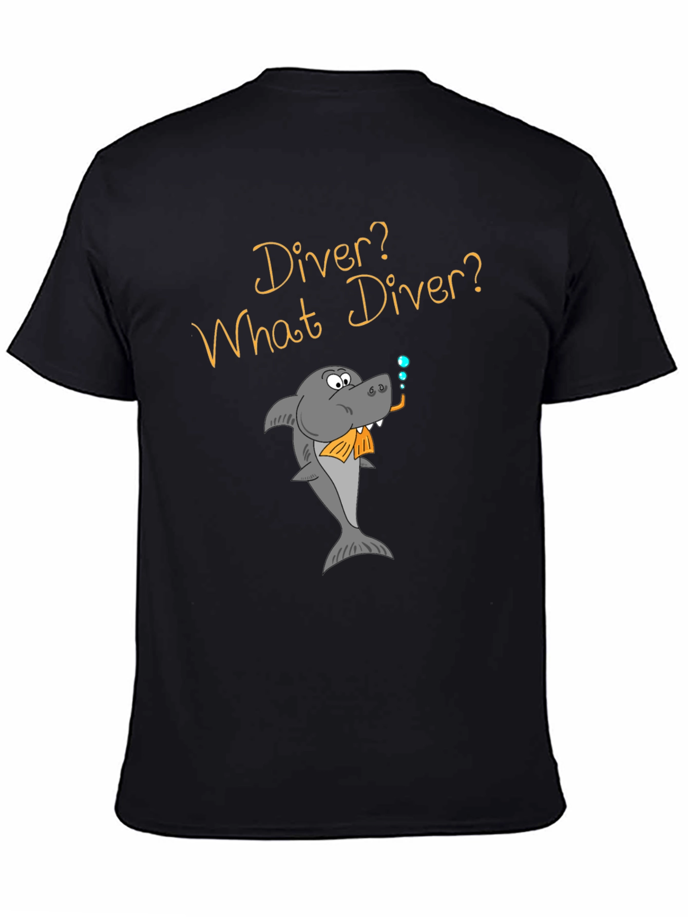 Black Humorous Diver Shark T-Shirt view 4