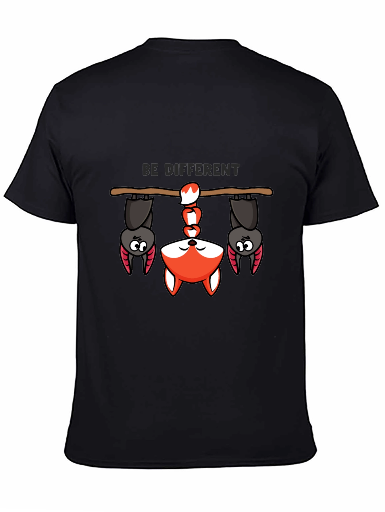 Black Be Different Bat and Fox Tee - Unique Graphic T-Shirt view 4