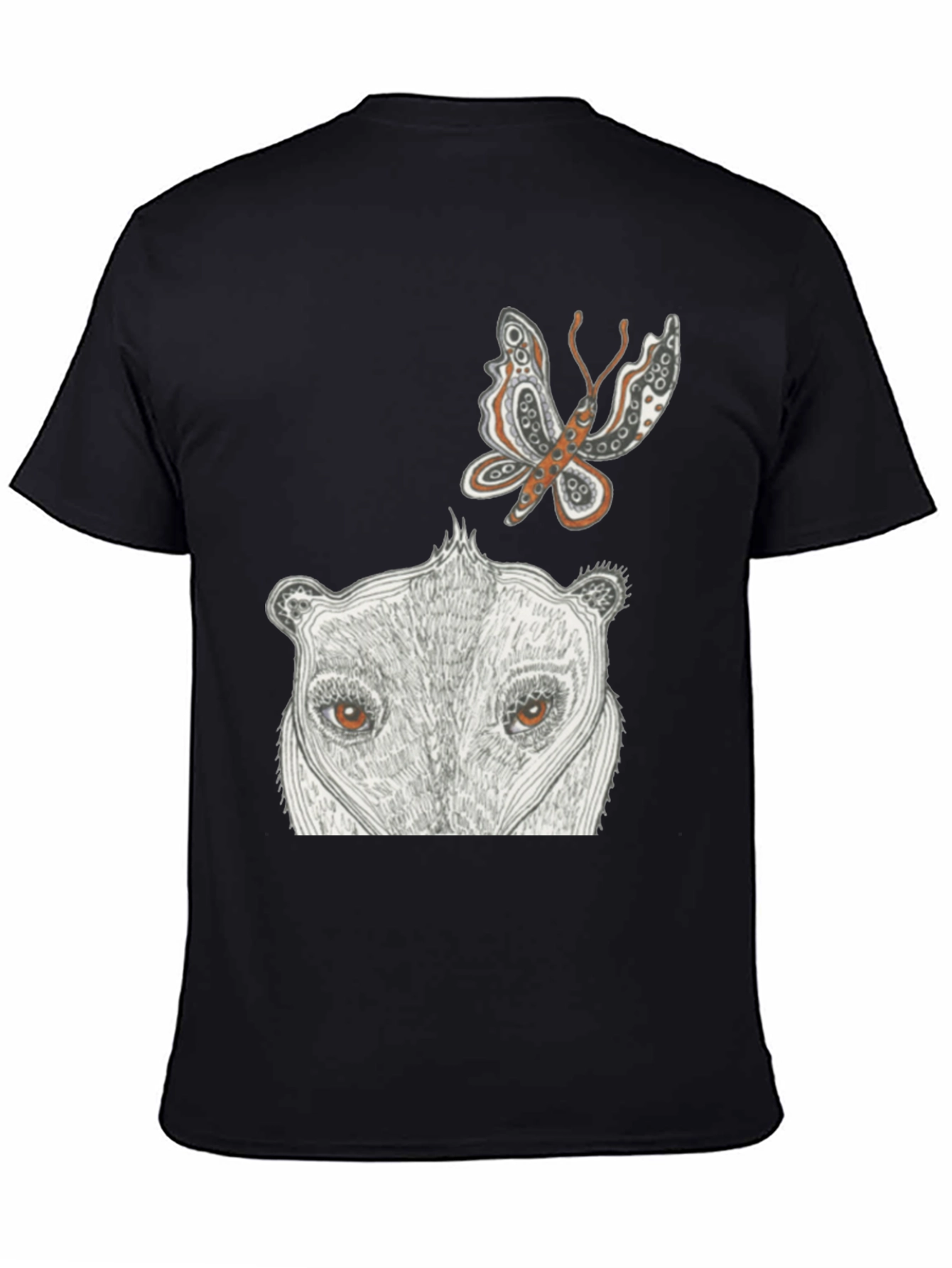 Black Artistic Graphic Tee - Butterfly & Animal Face view 4