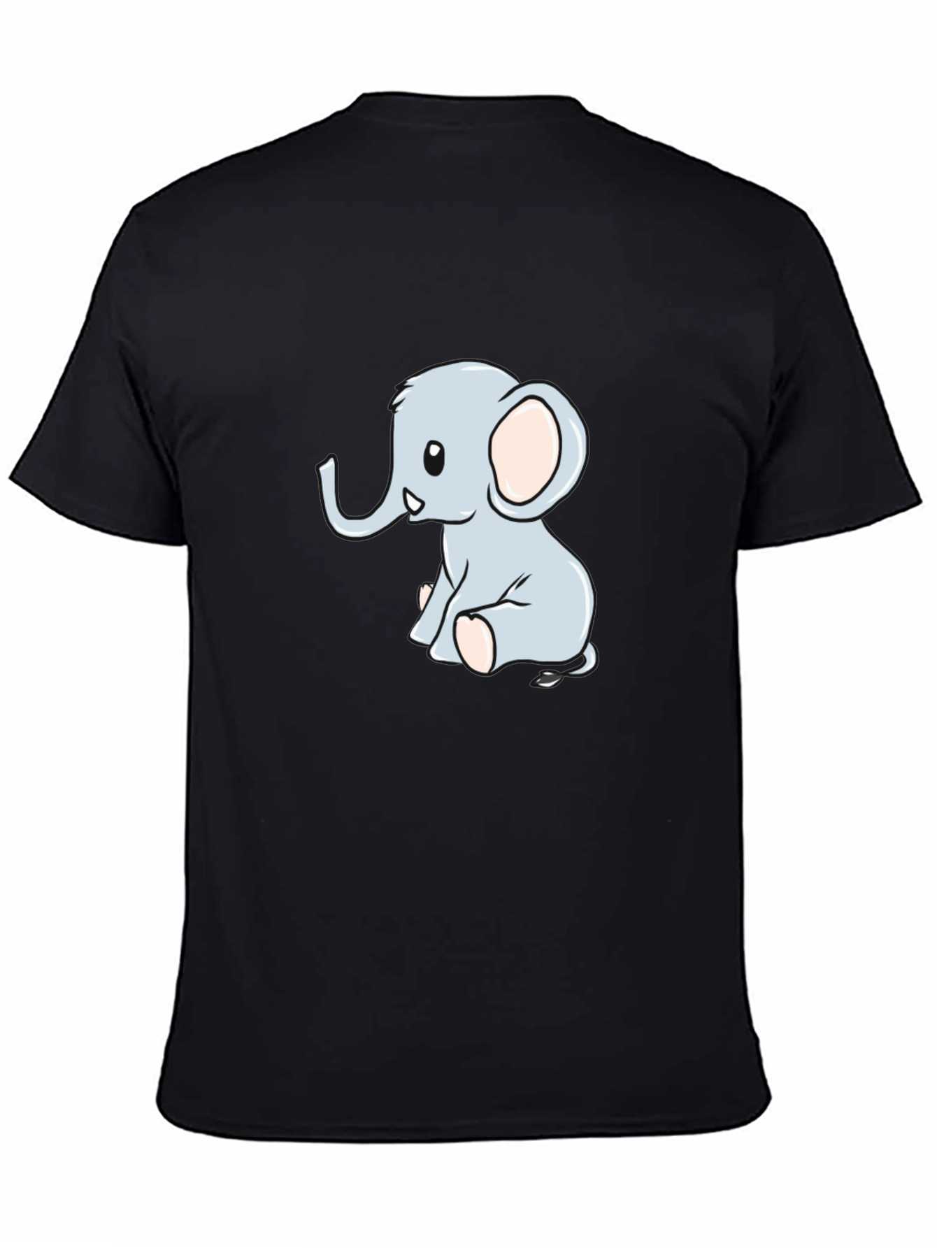 Black Cute Cartoon Elephant Black T-Shirt view 4